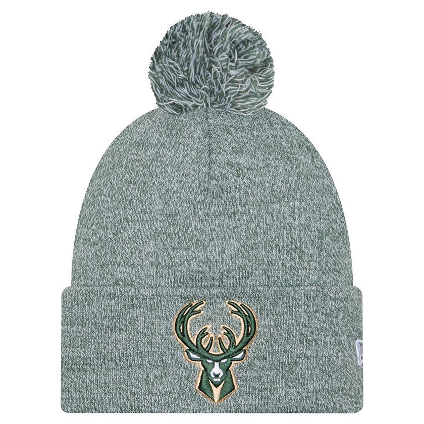 Men's New Era Hunter Green Milwaukee Bucks Marled Cuffed Knit Hat with Pom