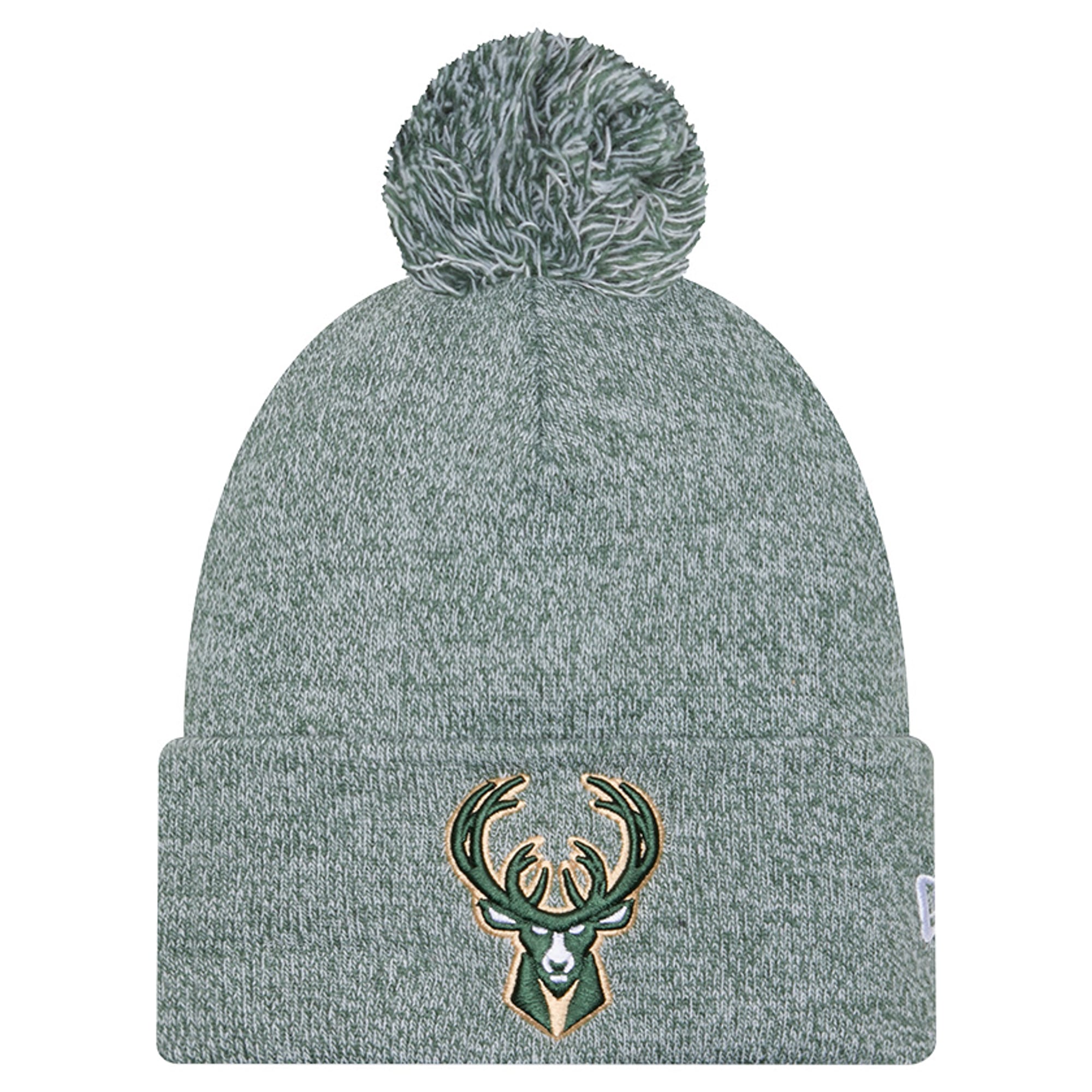 Men's New Era Hunter Green Milwaukee Bucks Marled Cuffed Knit Hat with Pom