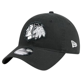 Men's New Era  Black Chicago Blackhawks Stamp Fabric Applique 9TWENTY Adjustable Hat