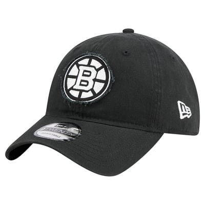 Men's New Era  Black Boston Bruins Stamp Fabric Applique 9TWENTY Adjustable Hat
