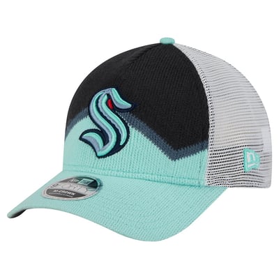 Men's New Era  Light Blue/Deep Sea Blue Seattle Kraken Hockey Sock 9FORTY A-Frame M-Crown Adjustable Trucker Hat