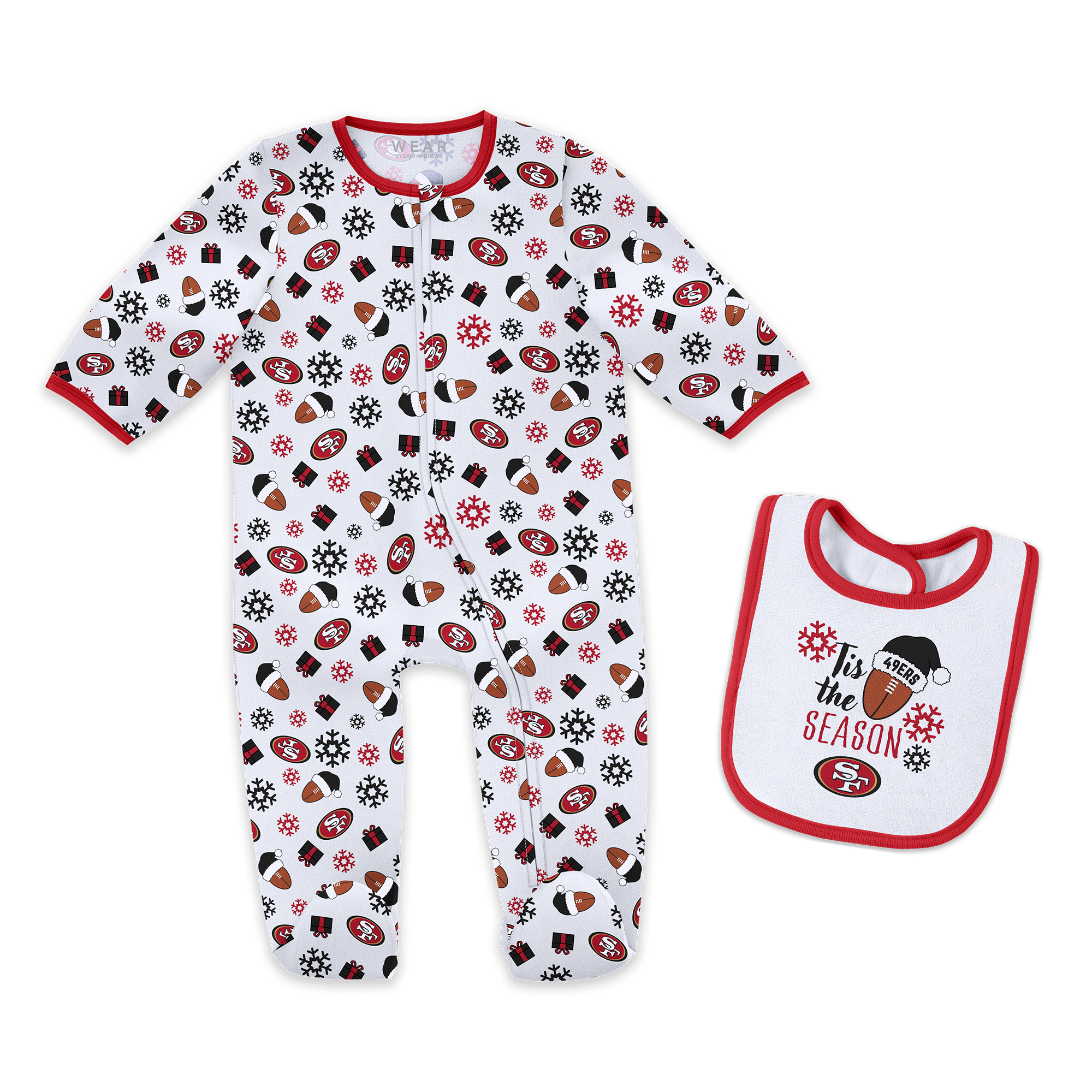 Infant & Newborn WEAR by Erin Andrews San Francisco 49ers Holiday Full-Zip Sleeper & Bib Set Infant & Newborn WEAR by Erin Andrews San Francisco 49ers Holiday Full-Zip Sleeper & Bib Set