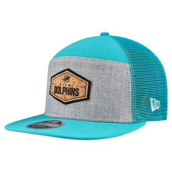 Men's New Era  Gray/Aqua Miami Dolphins Cork Split Panel 9FIFTY Trucker Snapback Hat