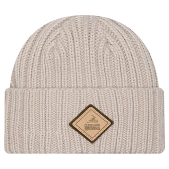 Men's New Era Light Beige Cleveland Browns Logo Applique Cuffed Knit Hat