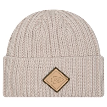 Men's New Era Light Beige Kansas City Chiefs Logo Applique Cuffed Knit Hat