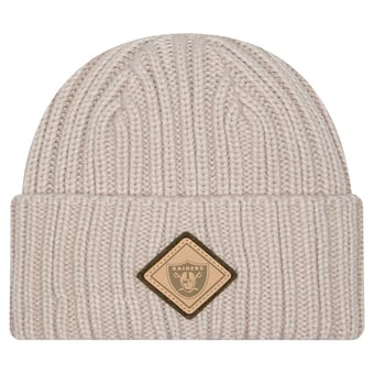 Men's New Era Light Beige Las Vegas Raiders Logo Applique Cuffed Knit Hat