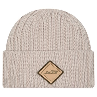 Men's New Era Light Beige New York Jets Logo Applique Cuffed Knit Hat