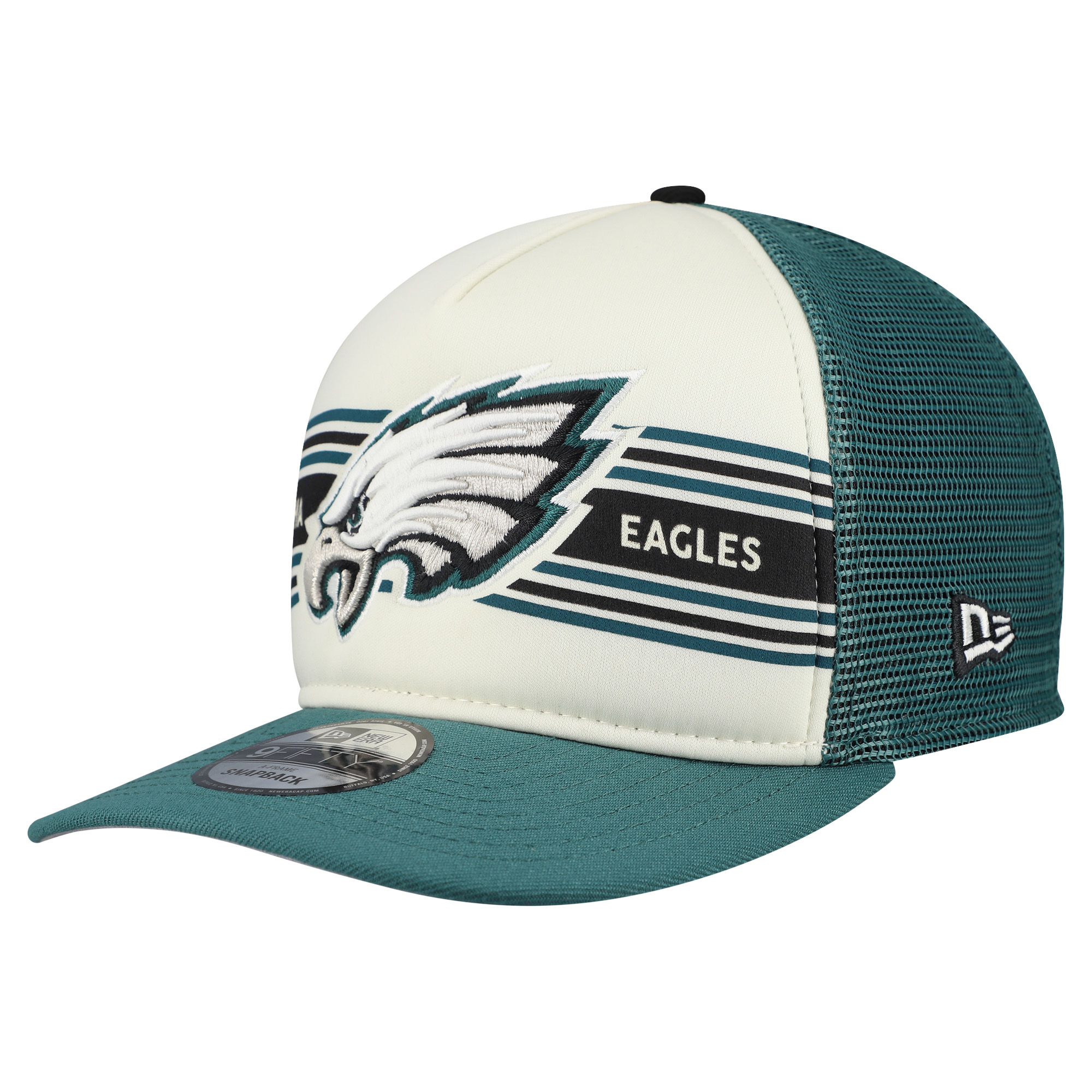 Men's New Era Cream/Midnight Green Philadelphia Eagles Banner A-Frame 9FIFTY Snapback Hat