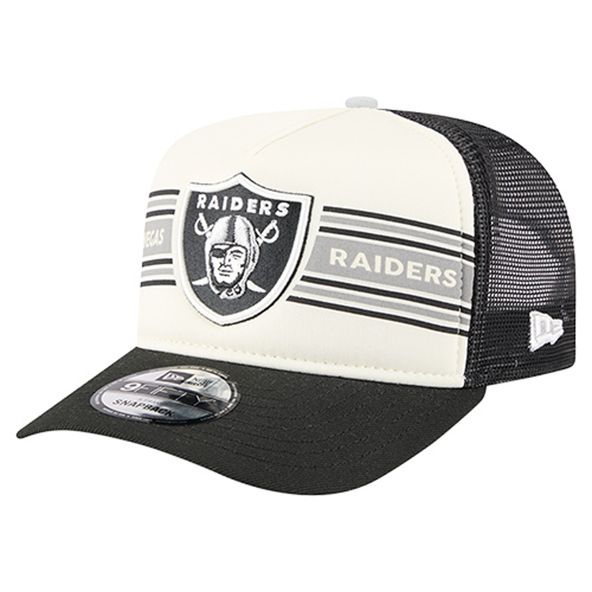 Youth New Era Cream/Black Las Vegas Raiders Banner 9FIFTY A-Frame Adjustable Trucker Hat