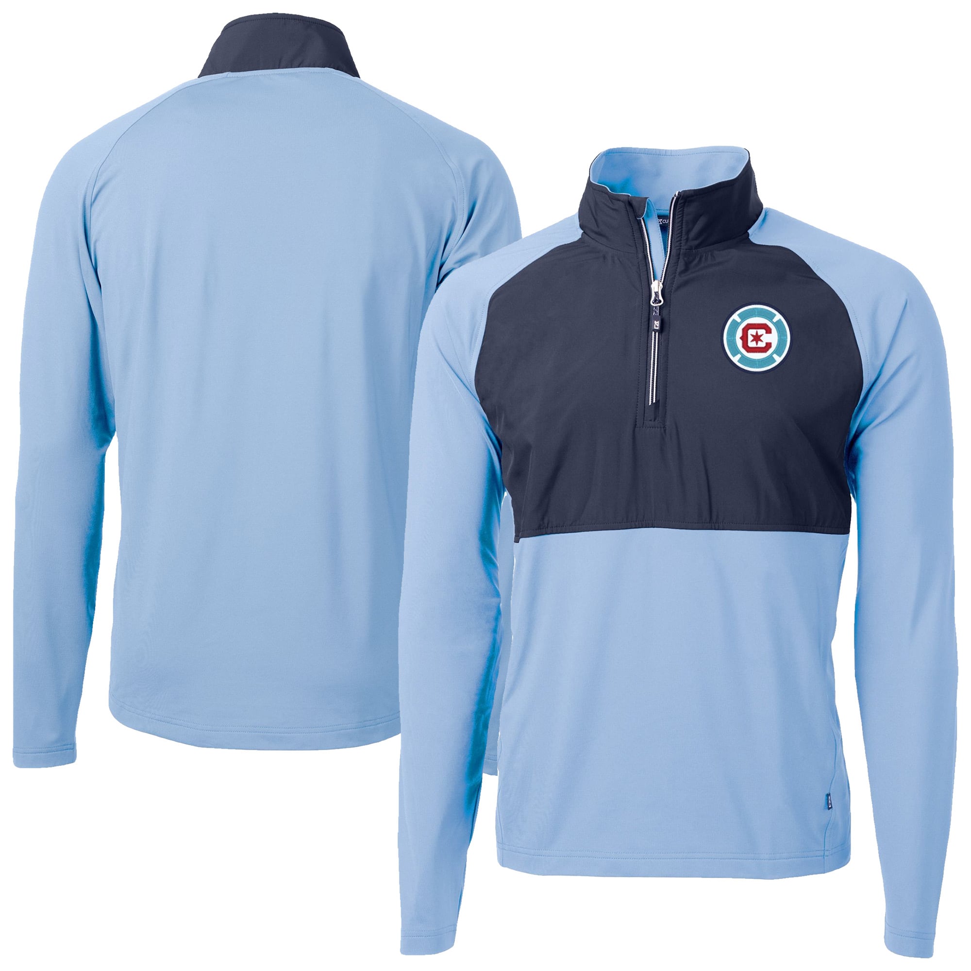 Men's Cutter & Buck Powder Blue Chicago Fire Adapt Eco Knit Hybrid Recycled Raglan Quarter-Zip Top