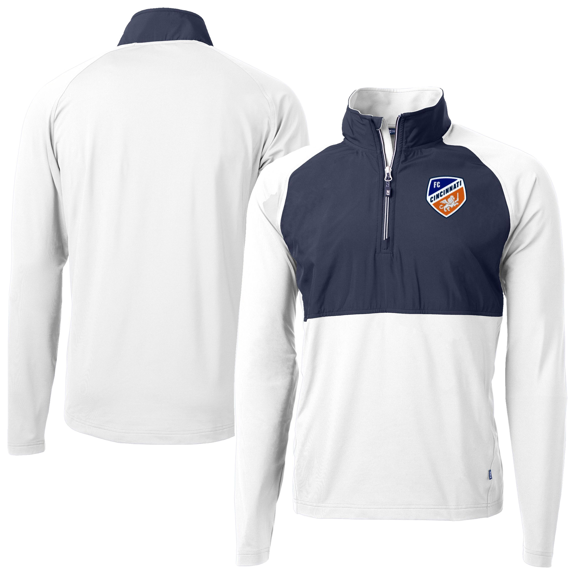 Men's Cutter & Buck White FC Cincinnati Adapt Eco Knit Hybrid Recycled Raglan Quarter-Zip Top