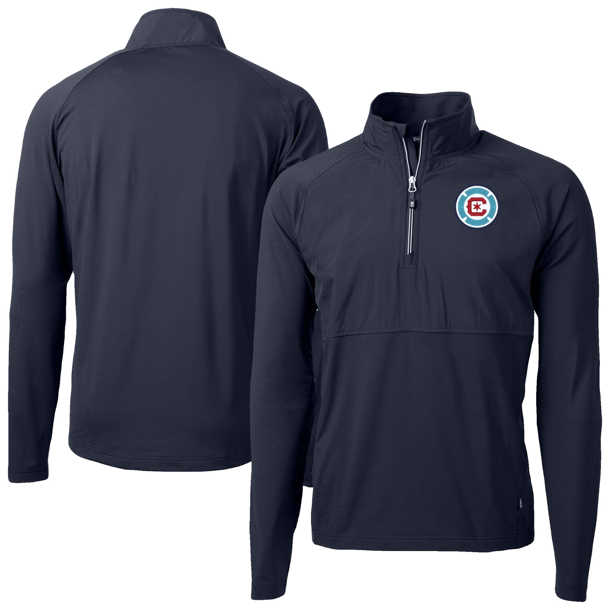 Men's Cutter & Buck Navy Chicago Fire Adapt Eco Knit Hybrid Recycled Raglan Quarter-Zip Top