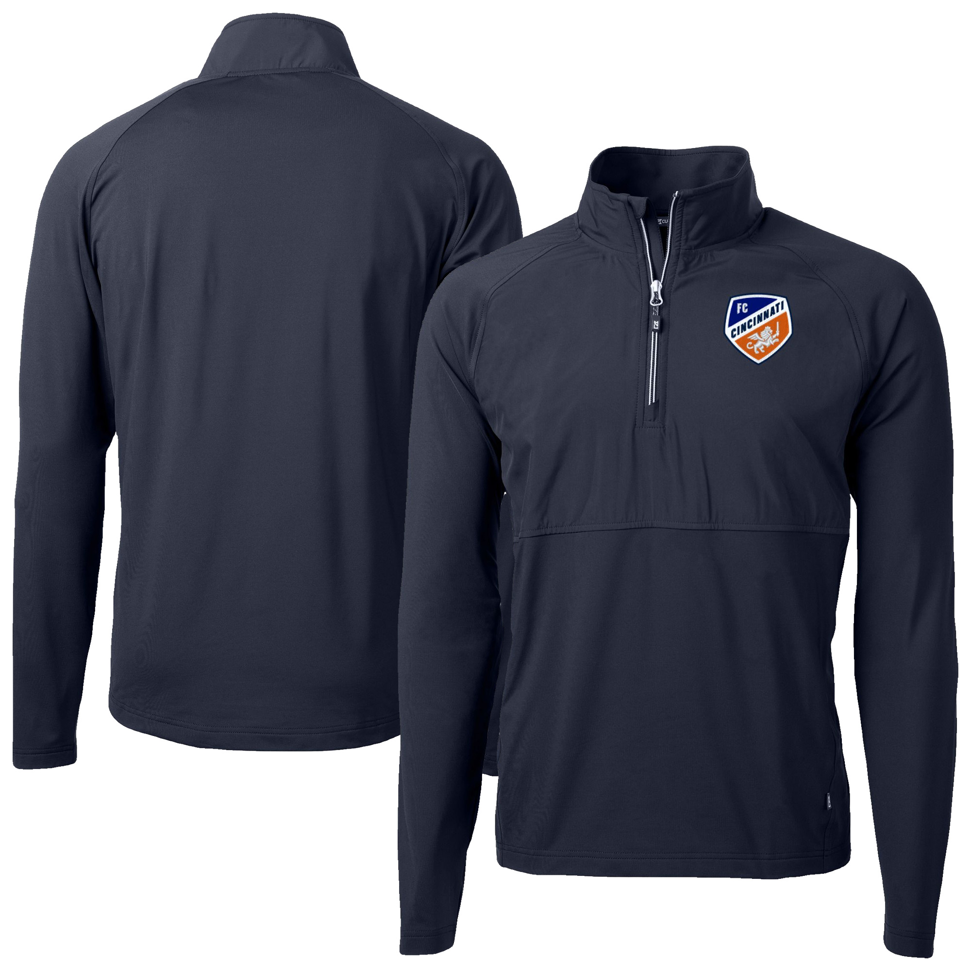 Men's Cutter & Buck Navy FC Cincinnati Adapt Eco Knit Hybrid Recycled Raglan Quarter-Zip Top