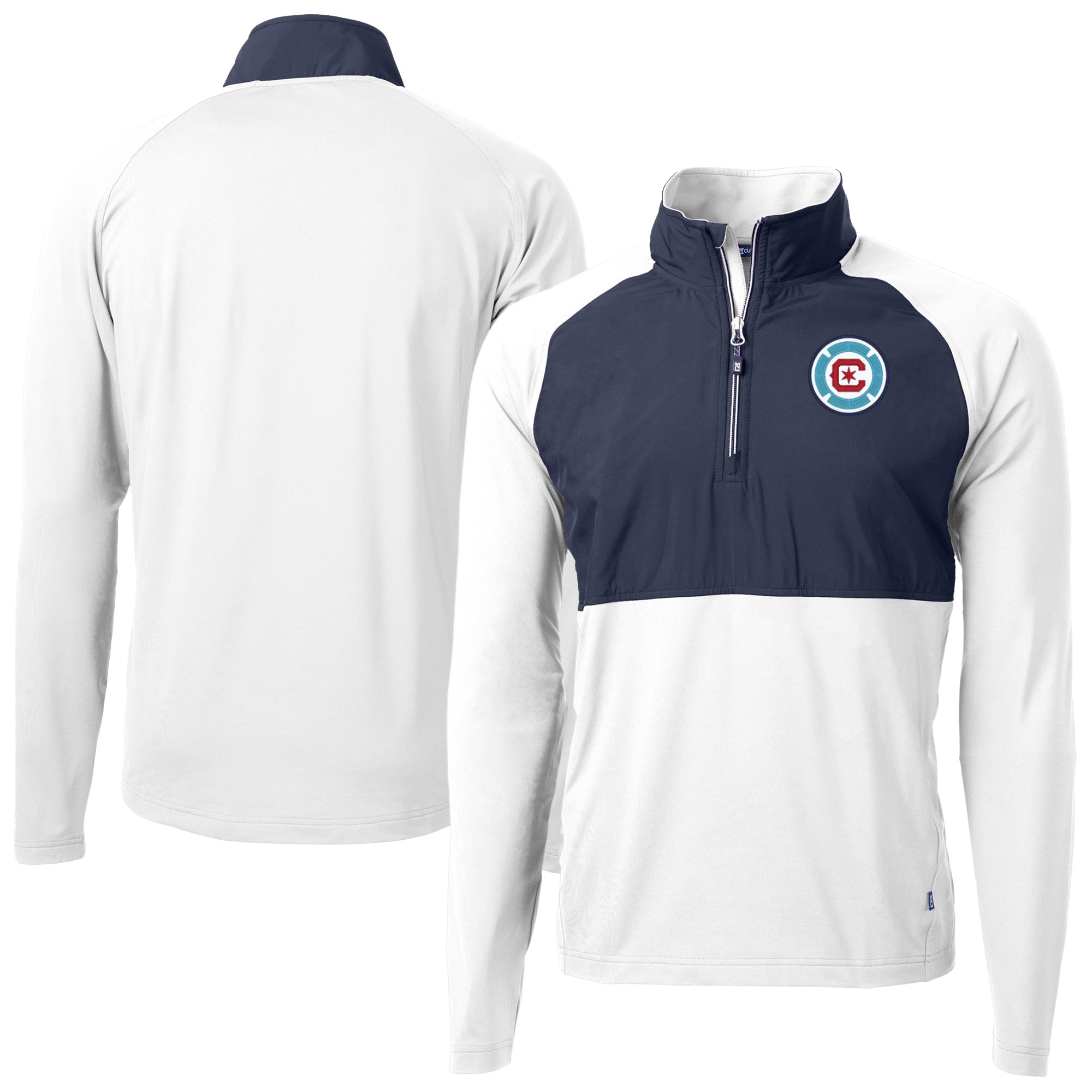 Men's Cutter & Buck White Chicago Fire Adapt Eco Knit Hybrid Recycled Raglan Quarter-Zip Top