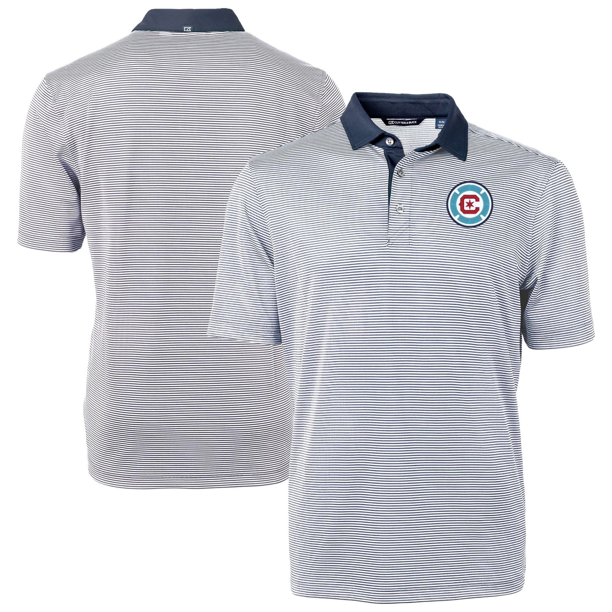 Men's Cutter & Buck Navy Chicago Fire Virtue Eco Pique Micro Stripe Recycled Polo