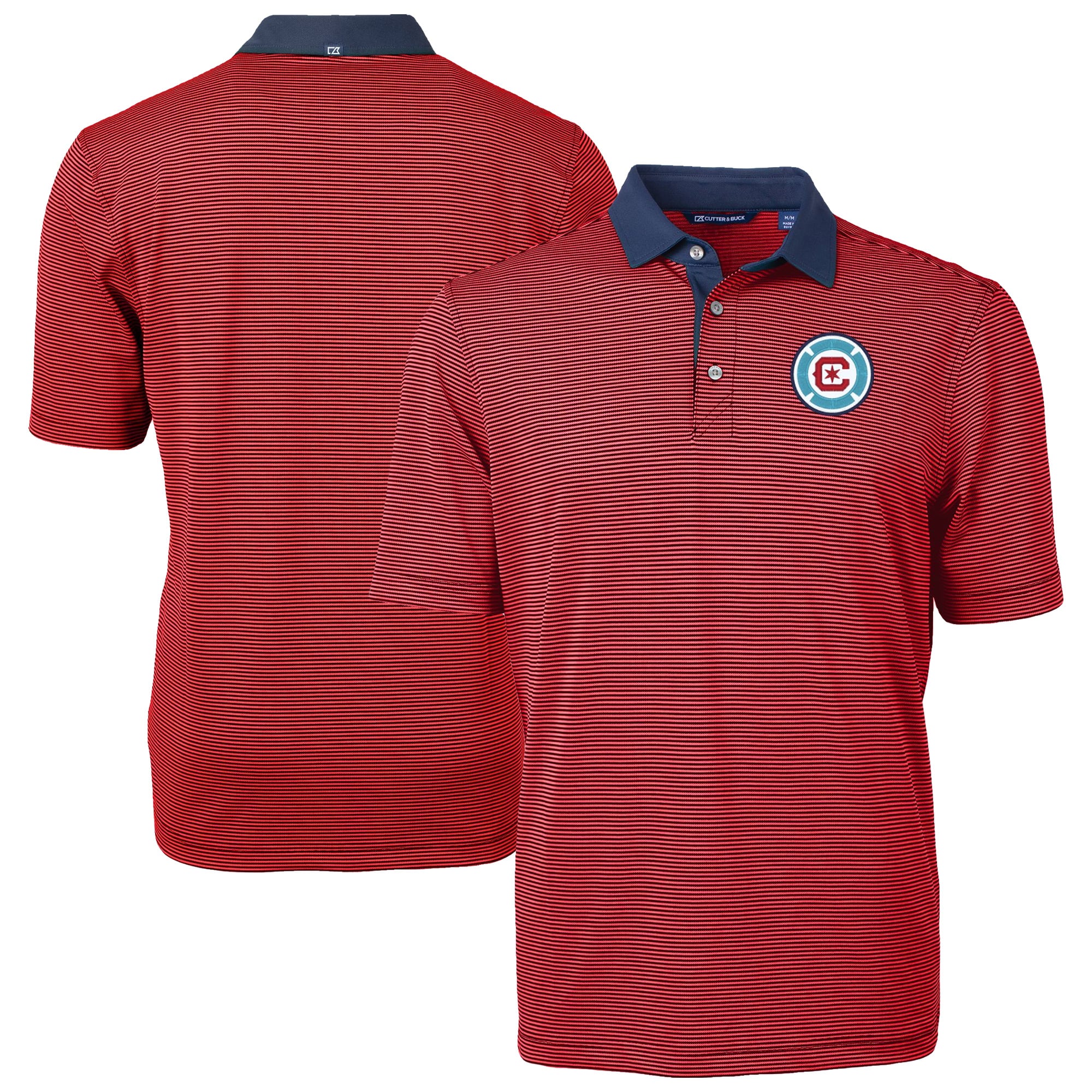 Men's Cutter & Buck Red Chicago Fire Virtue Eco Pique Micro Stripe Recycled Polo