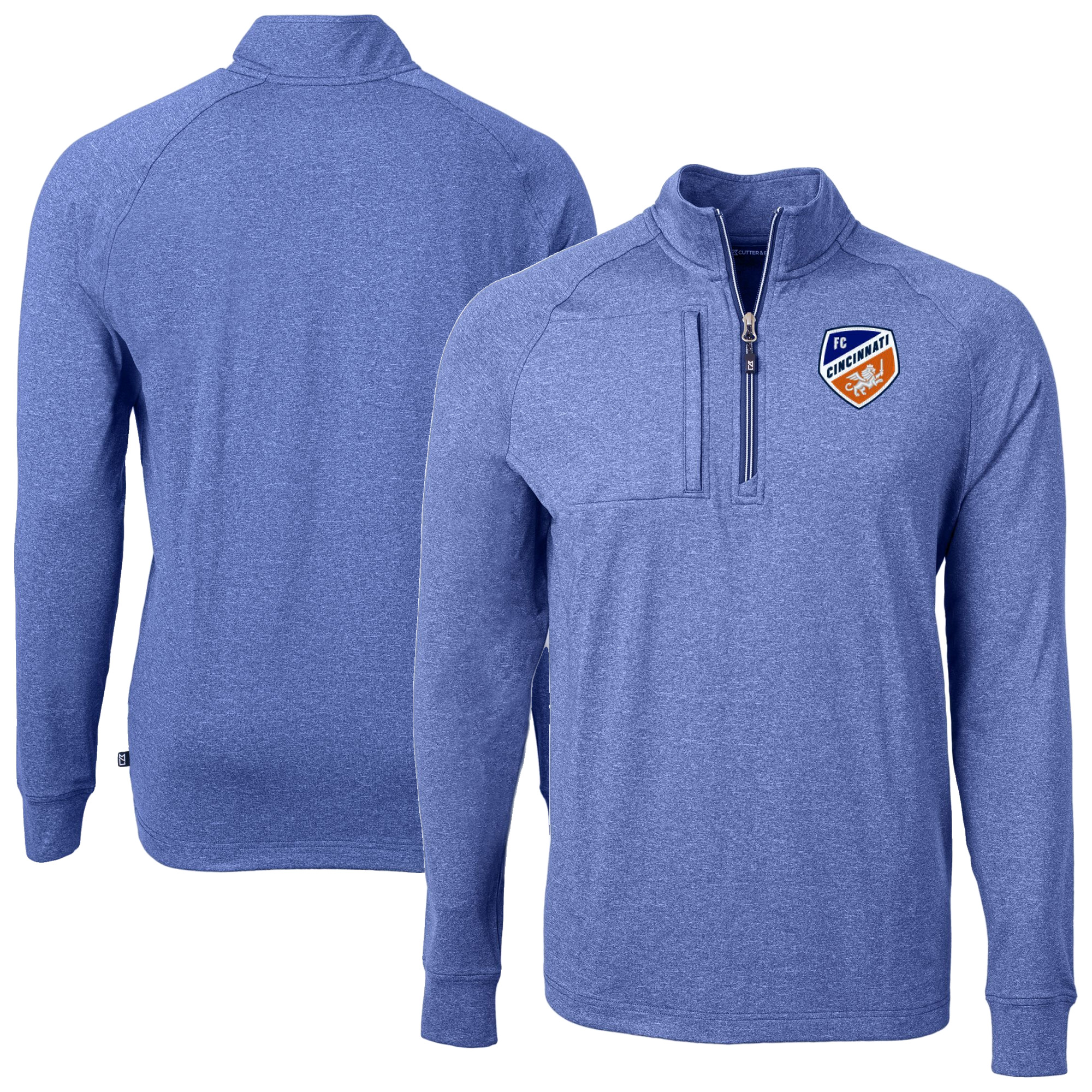Men's Cutter & Buck Heather Blue FC Cincinnati Adapt Eco Knit Heather Raglan Quarter-Zip Pullover Top
