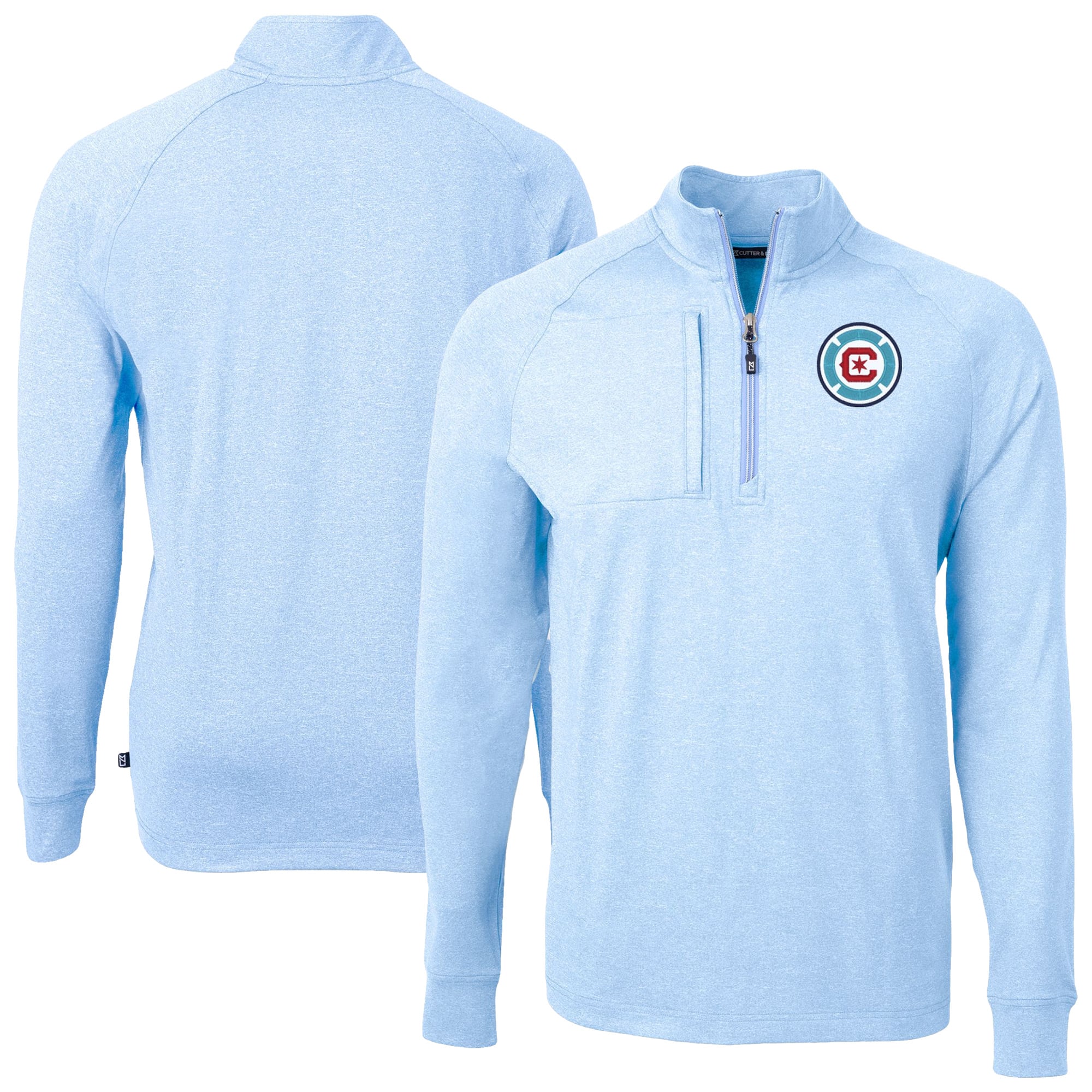 Men's Cutter & Buck Heather Powder Blue Chicago Fire Adapt Eco Knit Heather Raglan Quarter-Zip Top