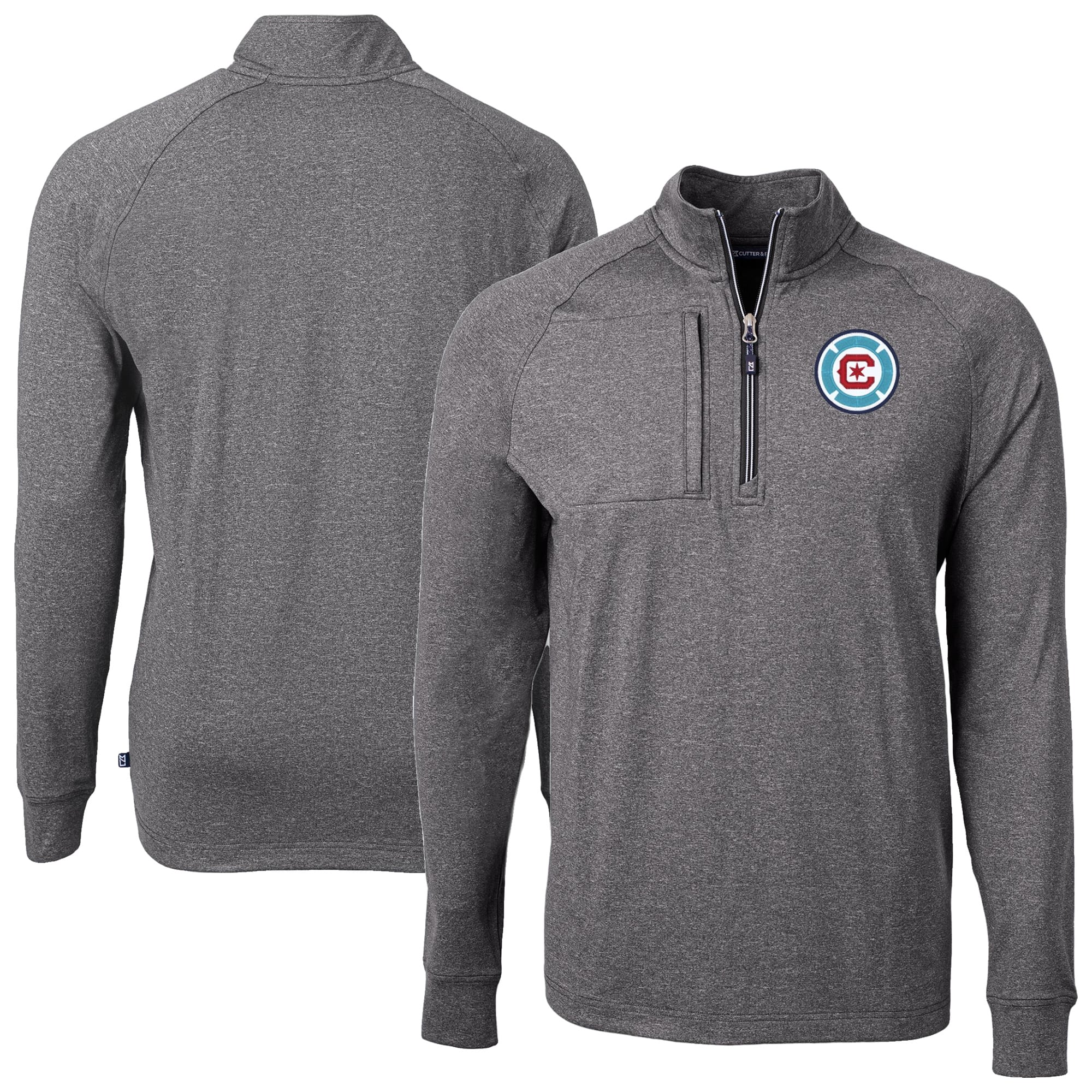 Men's Cutter & Buck Heather Black Chicago Fire Adapt Eco Knit Heather Raglan Quarter-Zip Top