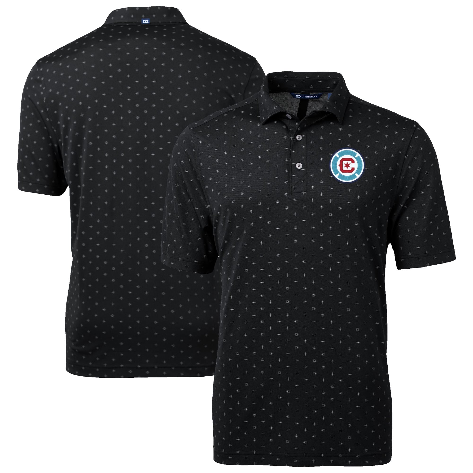 Men's Cutter & Buck Black Chicago Fire Virtue Eco Pique Tile Print Recycled Polo