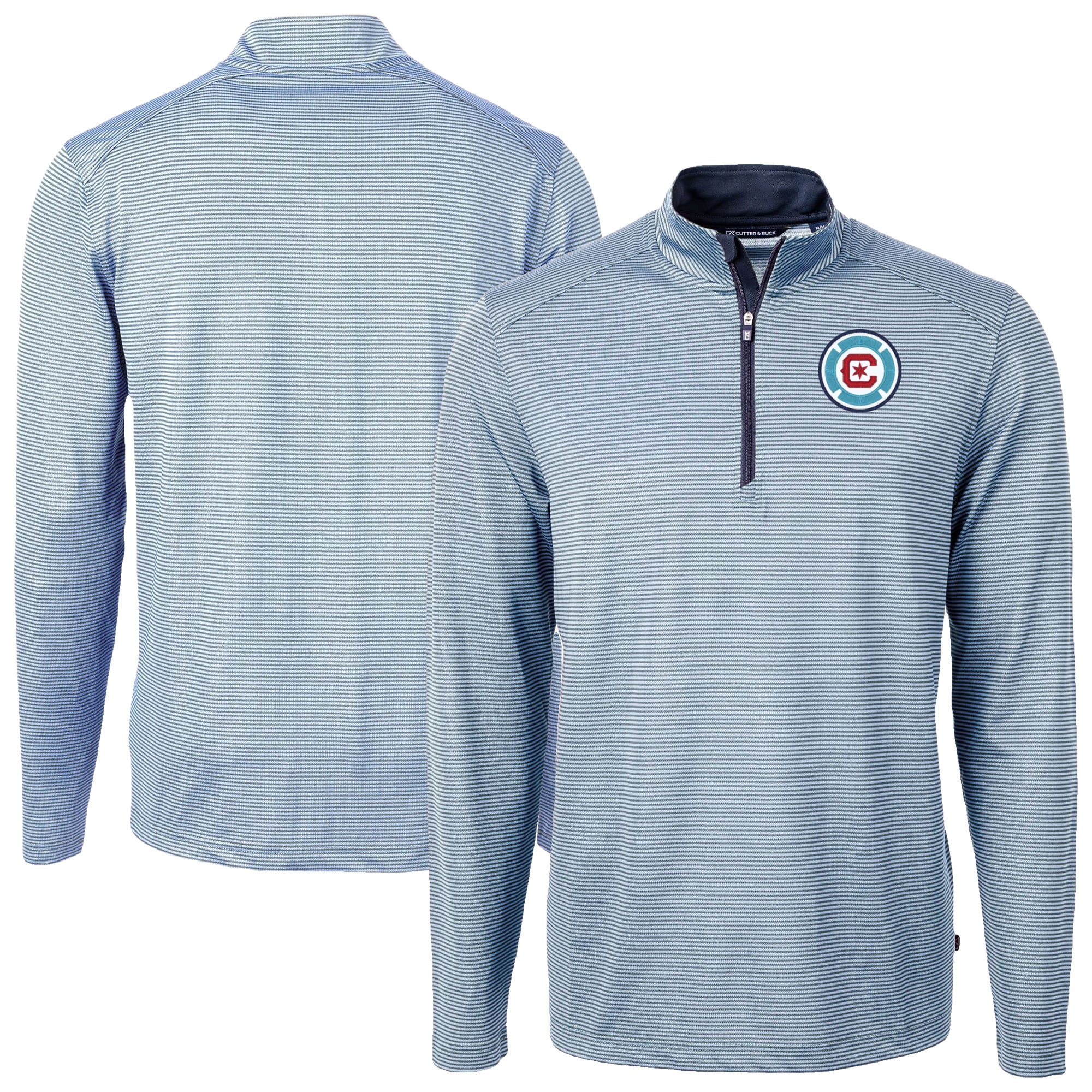 Men's Cutter & Buck Powder Blue Chicago Fire Virtue Eco Pique Micro Stripe Recycled Quarter-Zip Pullover Top