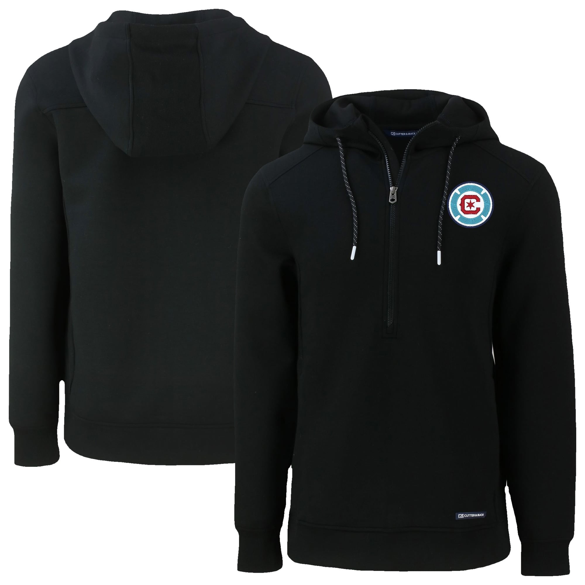 Men's Cutter & Buck Black Chicago Fire Roam Eco Half-Zip Recycled Pullover Hoodie