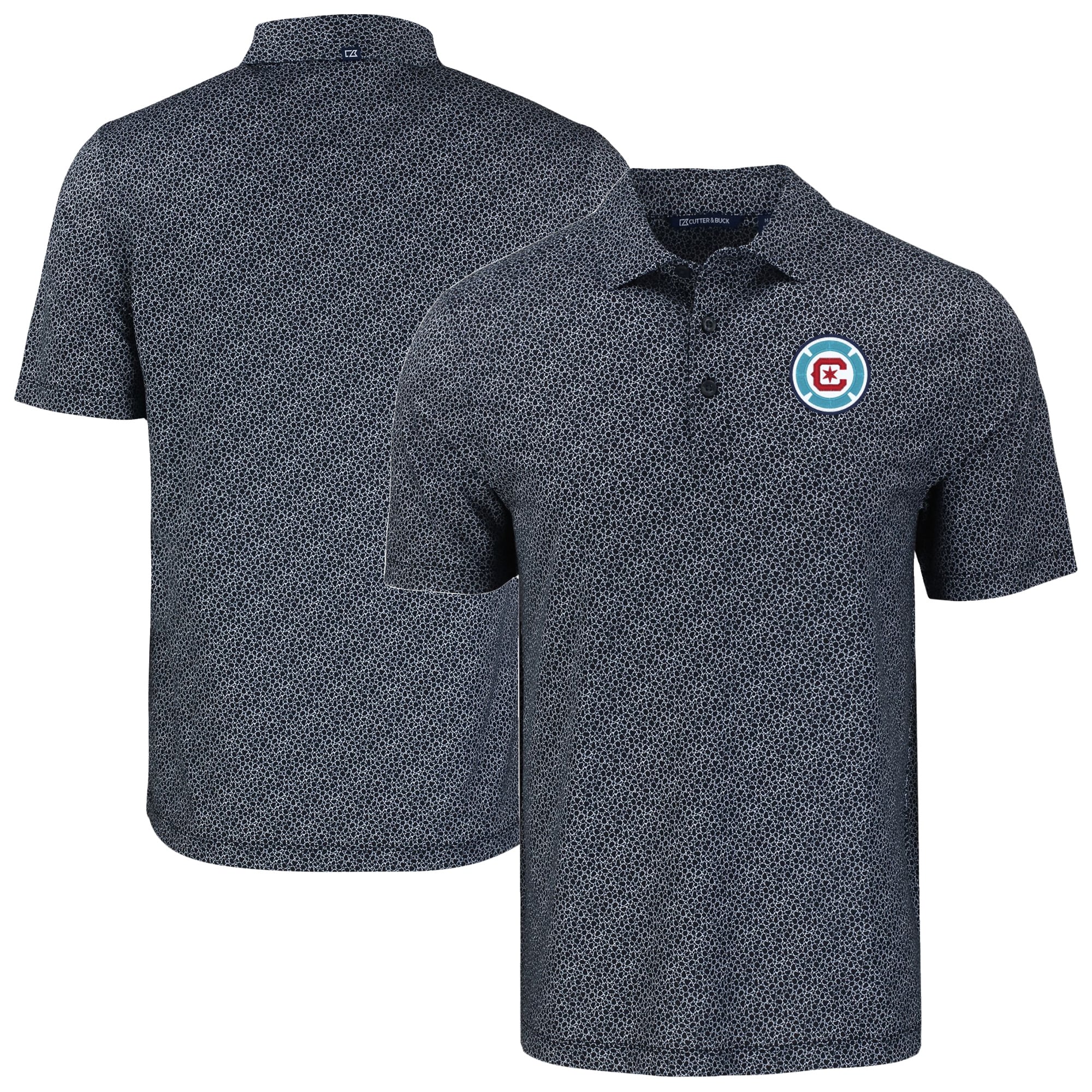 Men's Cutter & Buck Black Chicago Fire Pike Eco Pebble Print Stretch Recycled Polo