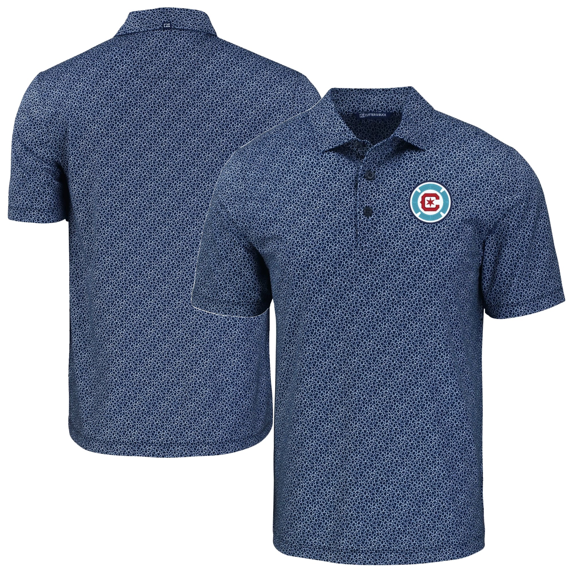 Men's Cutter & Buck Navy Chicago Fire Pike Eco Pebble Print Stretch Recycled Polo