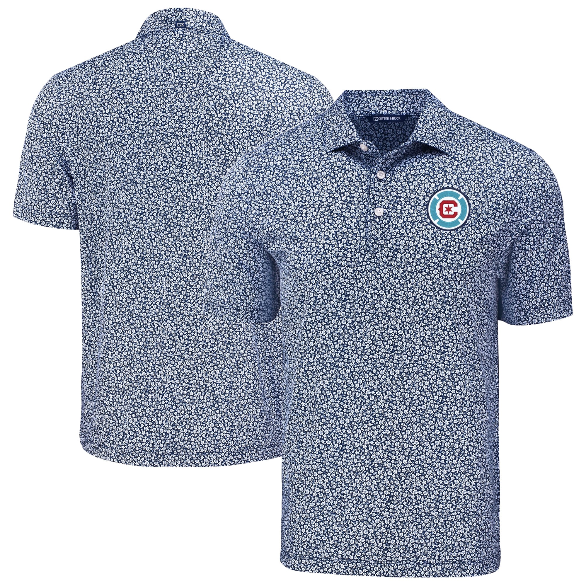 Men's Cutter & Buck Navy Chicago Fire Pike Eco Flora Print Recycled Polo