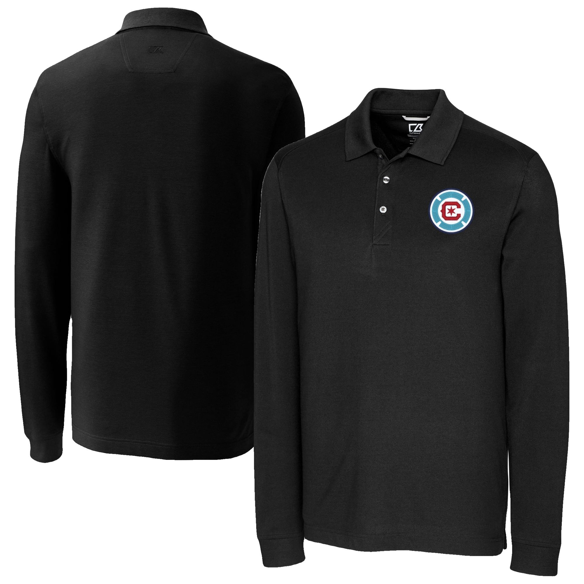 Men's Cutter & Buck Black Chicago Fire Advantage Eco Tri-Blend Pique Long Sleeve Polo