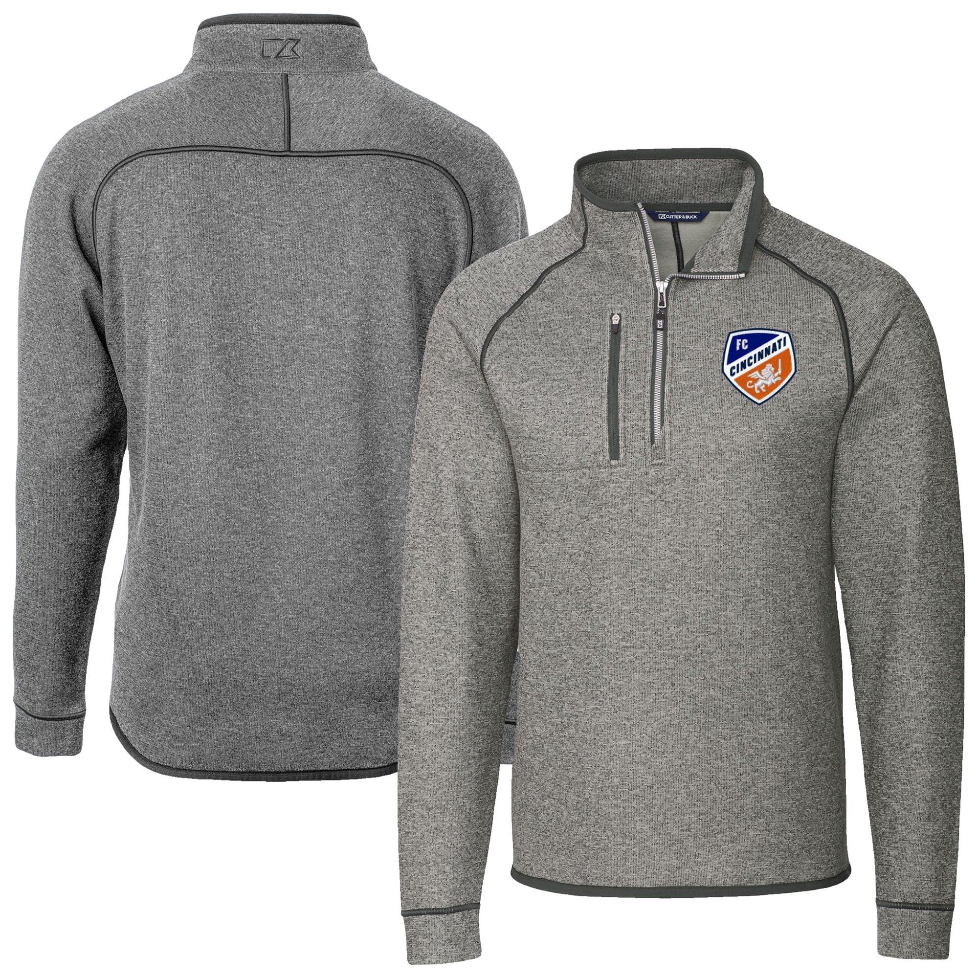 Men's Cutter & Buck Heather Gray FC Cincinnati Mainsail Sweater-Knit Half-Zip Jacket