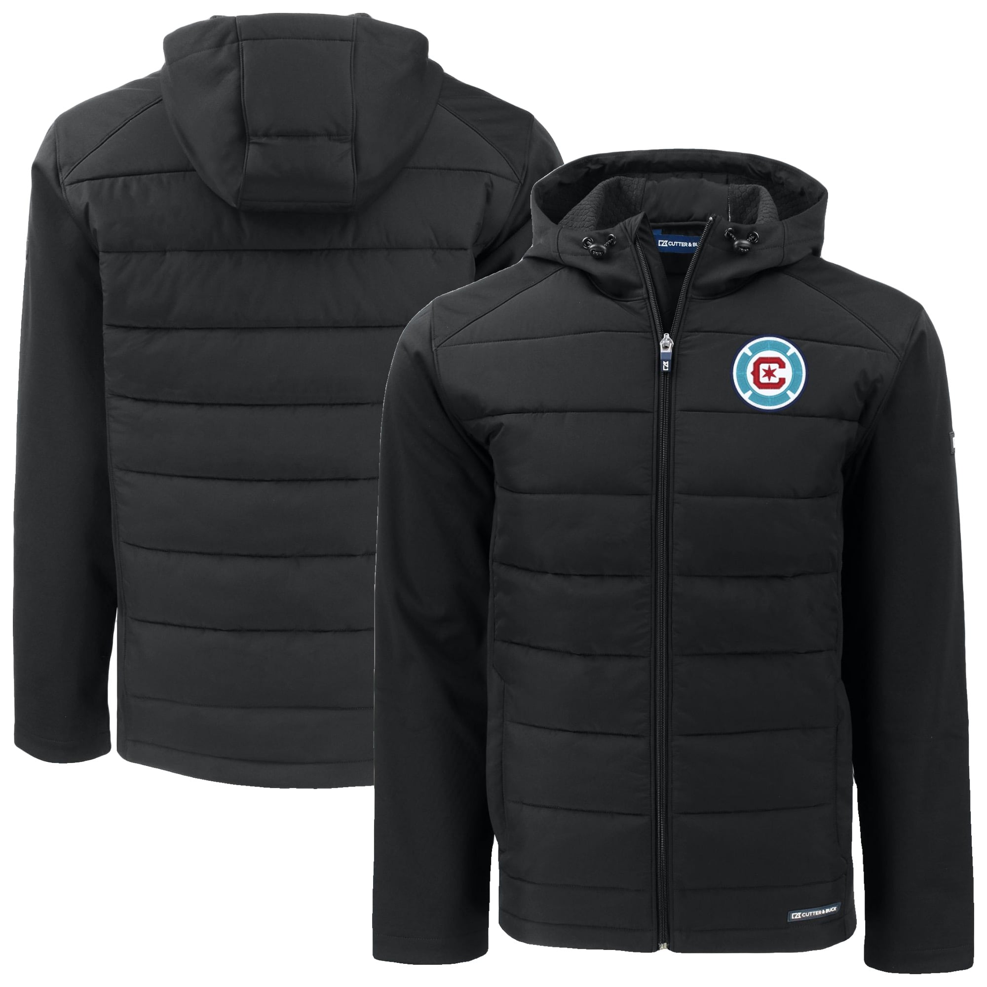 Men's Cutter & Buck Black Chicago Fire Evoke Hybrid Eco Softshell Recycled Full-Zip Hooded Jacket