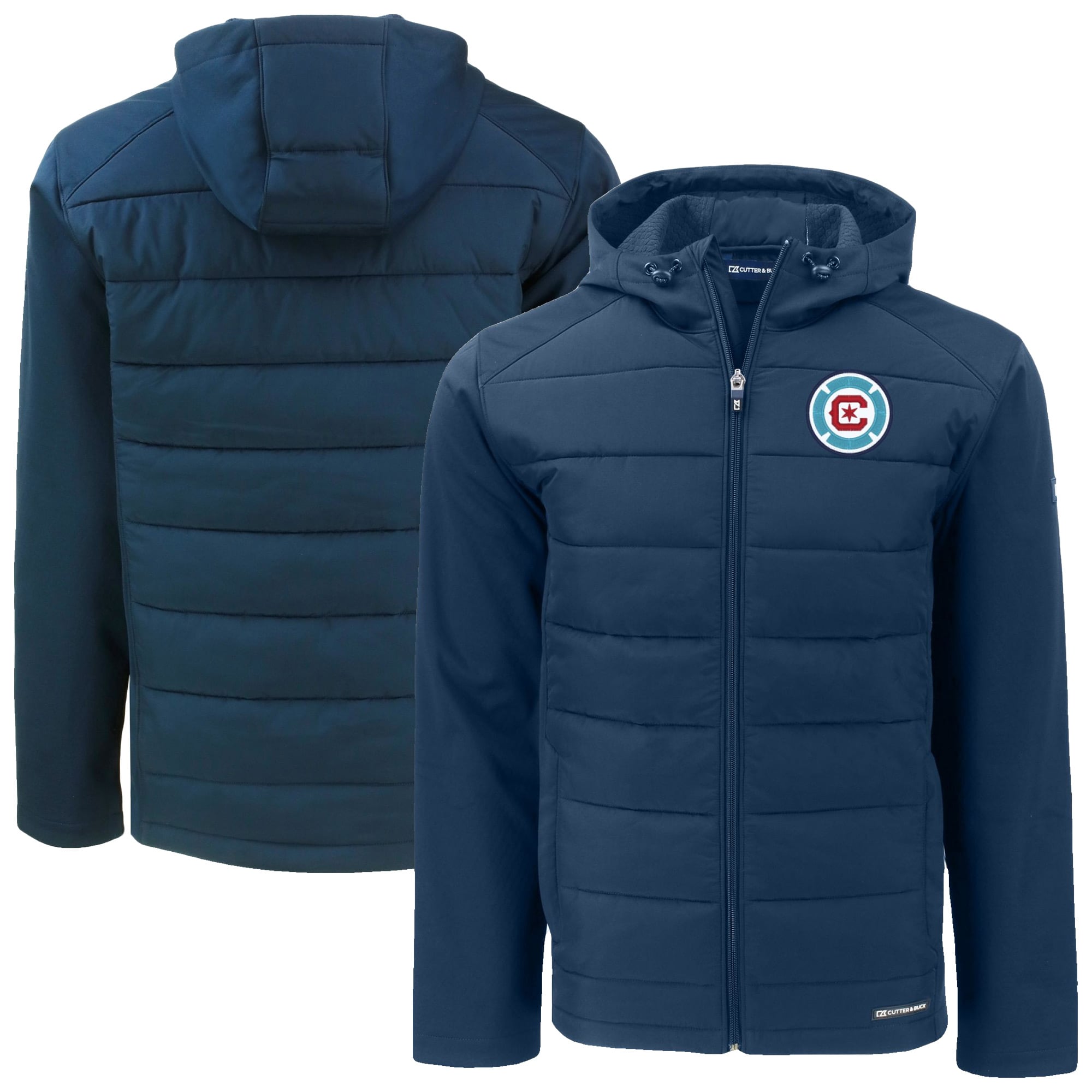Men's Cutter & Buck Navy Chicago Fire Evoke Hybrid Eco Softshell Recycled Full-Zip Hooded Jacket