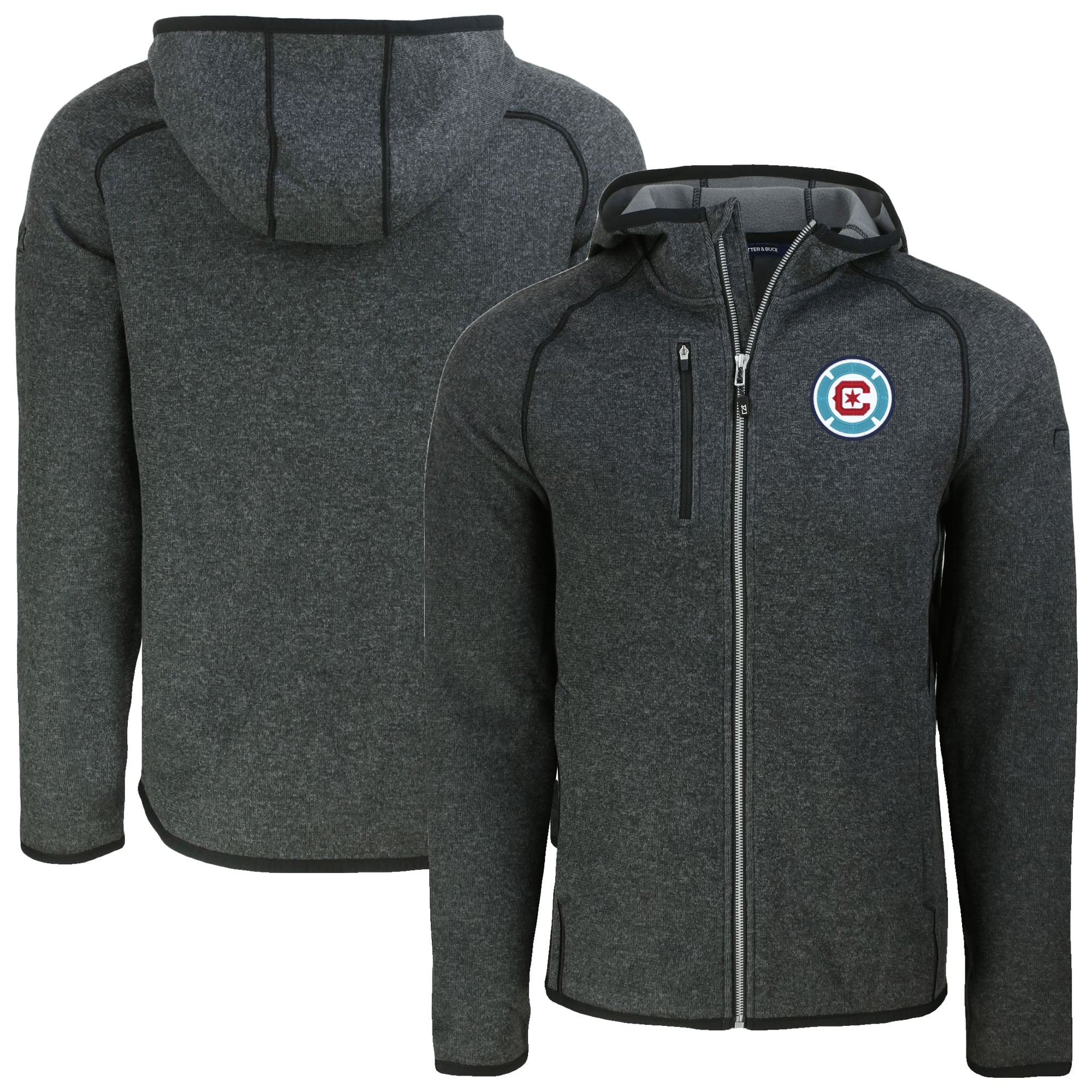 Men's Cutter & Buck Heather Charcoal Chicago Fire Mainsail Full-Zip Hooded Jacket