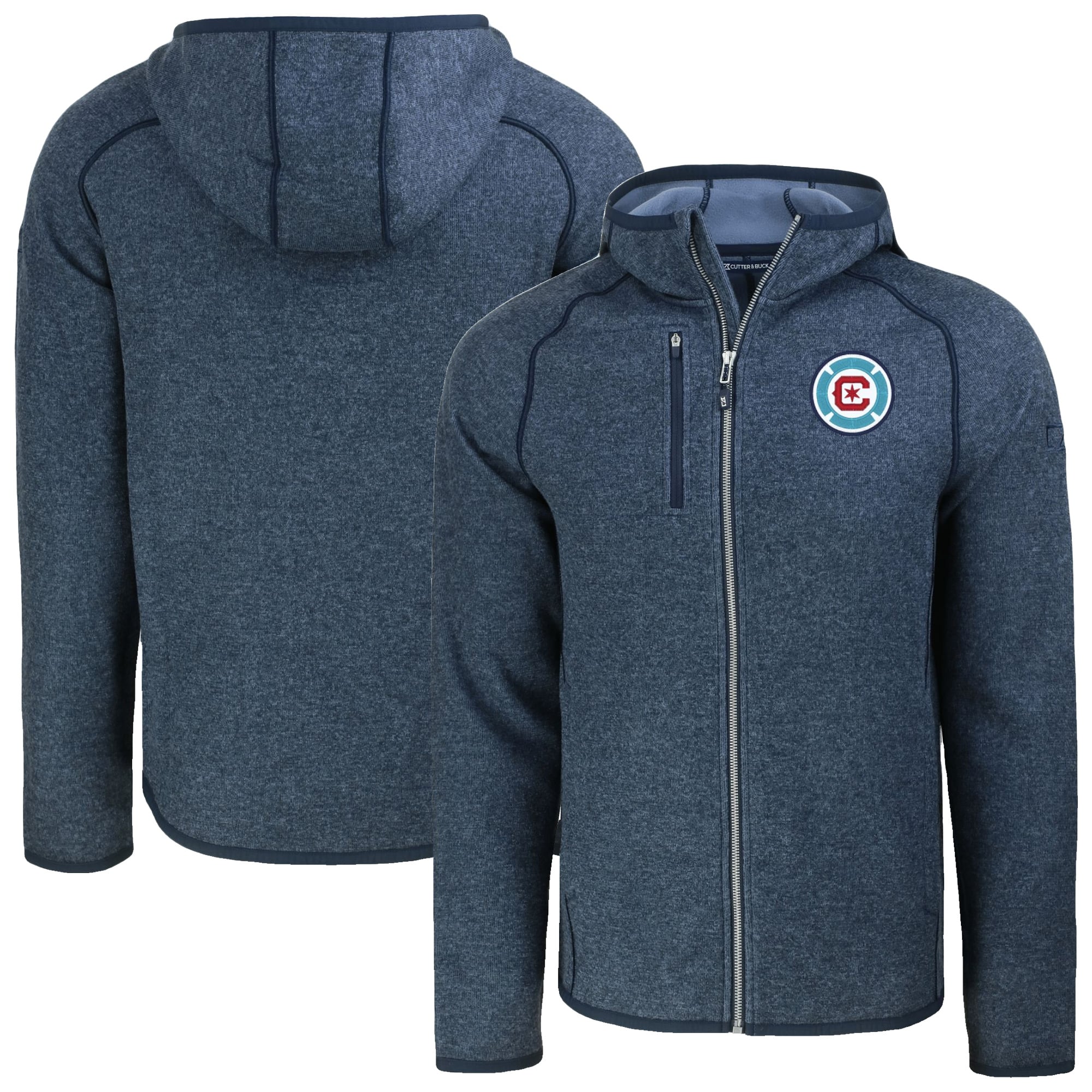 Men's Cutter & Buck Heather Navy Chicago Fire Mainsail Full-Zip Hooded Jacket