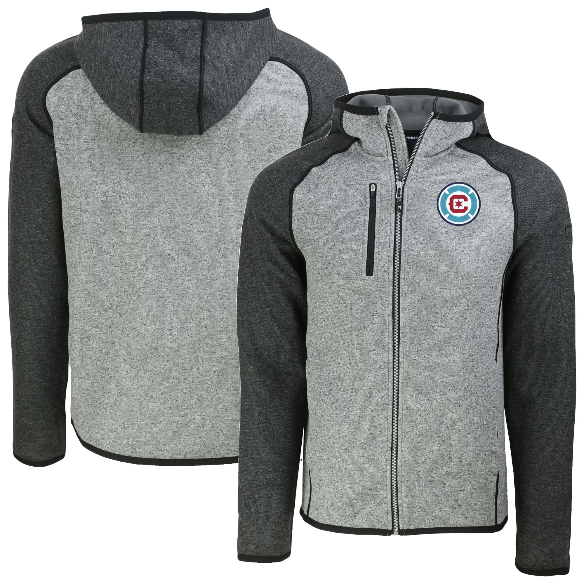 Men's Cutter & Buck Heather Gray Chicago Fire Mainsail Full-Zip Hooded Jacket
