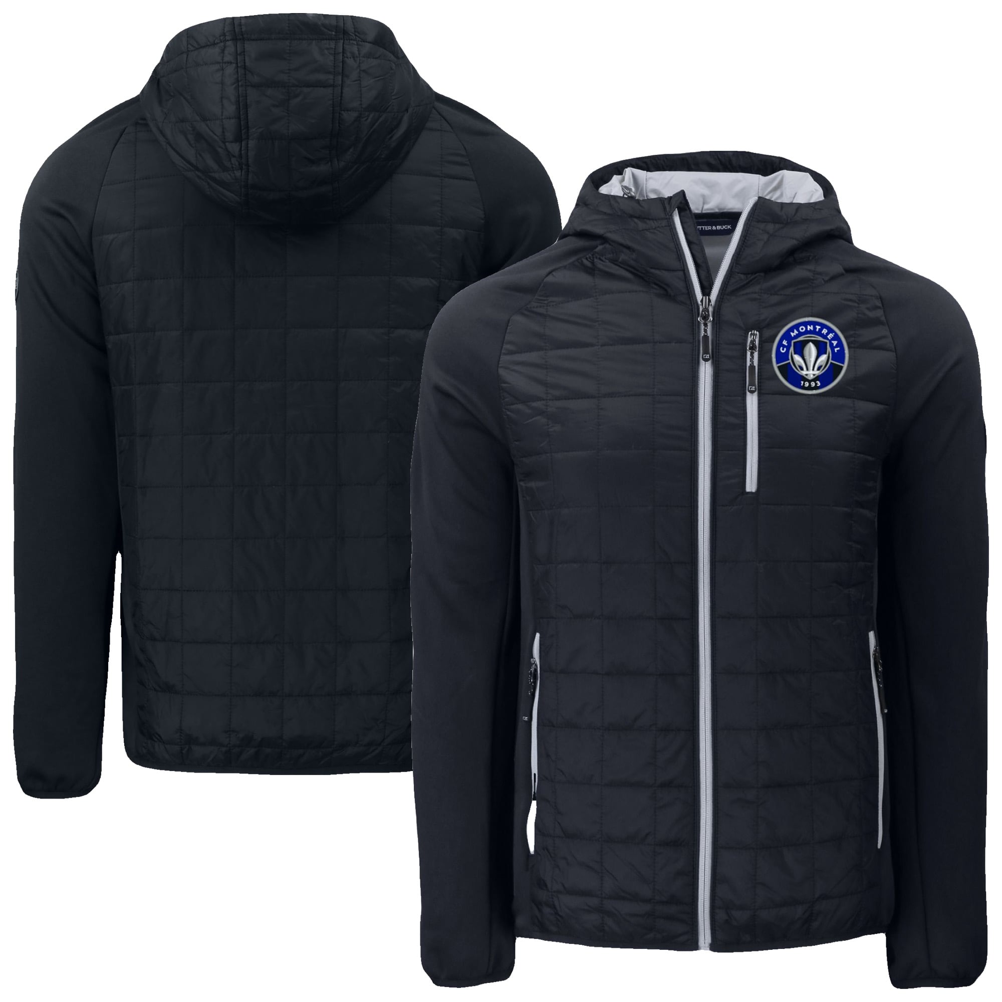 Men's Cutter & Buck Black CF Montreal Rainier Primaloft Eco Raglan Full-Zip Hybrid Jacket
