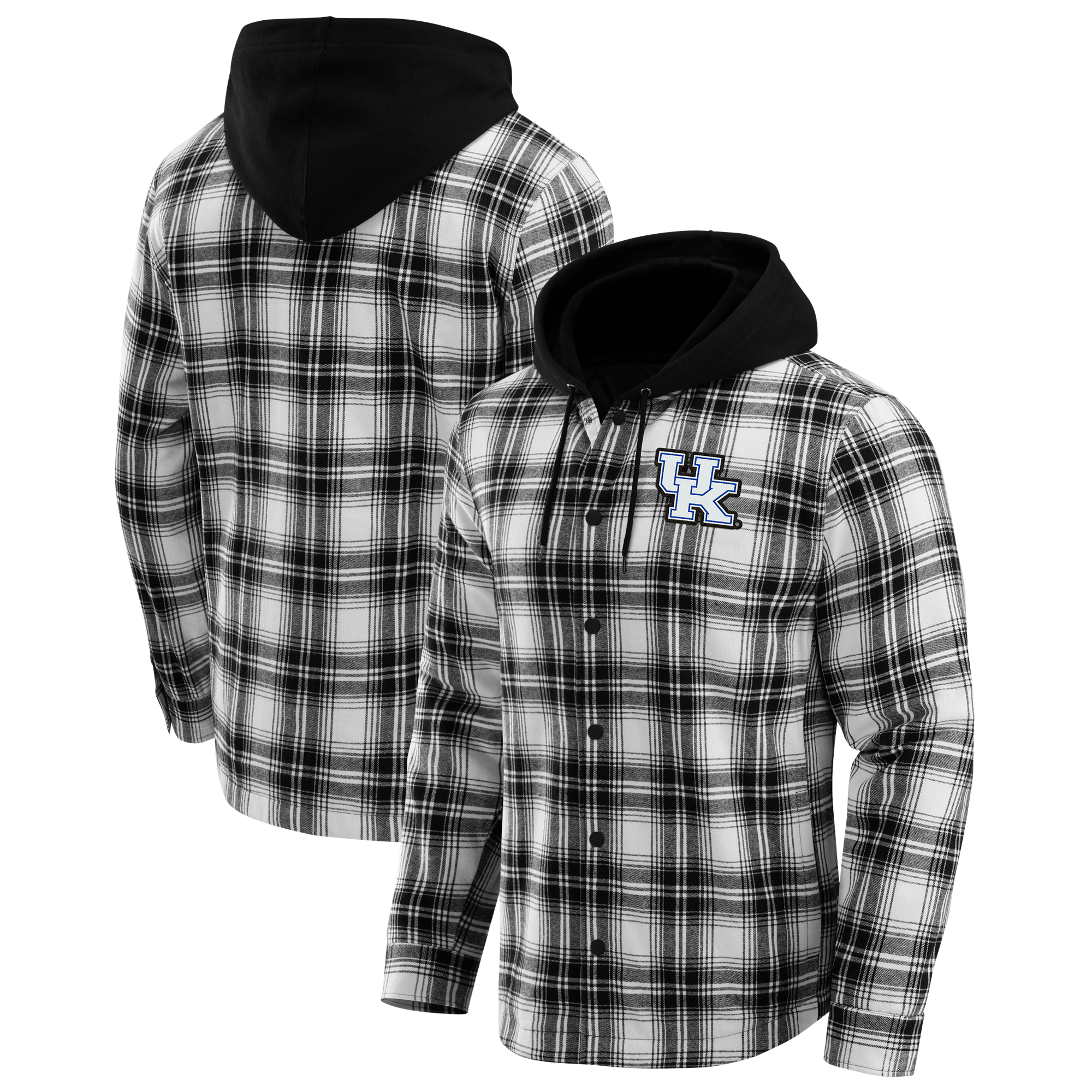 Men's Darius Rucker Collection by Fanatics  Black Kentucky Wildcats Plaid Flannel Quilted Full-Snap Hooded Shacket