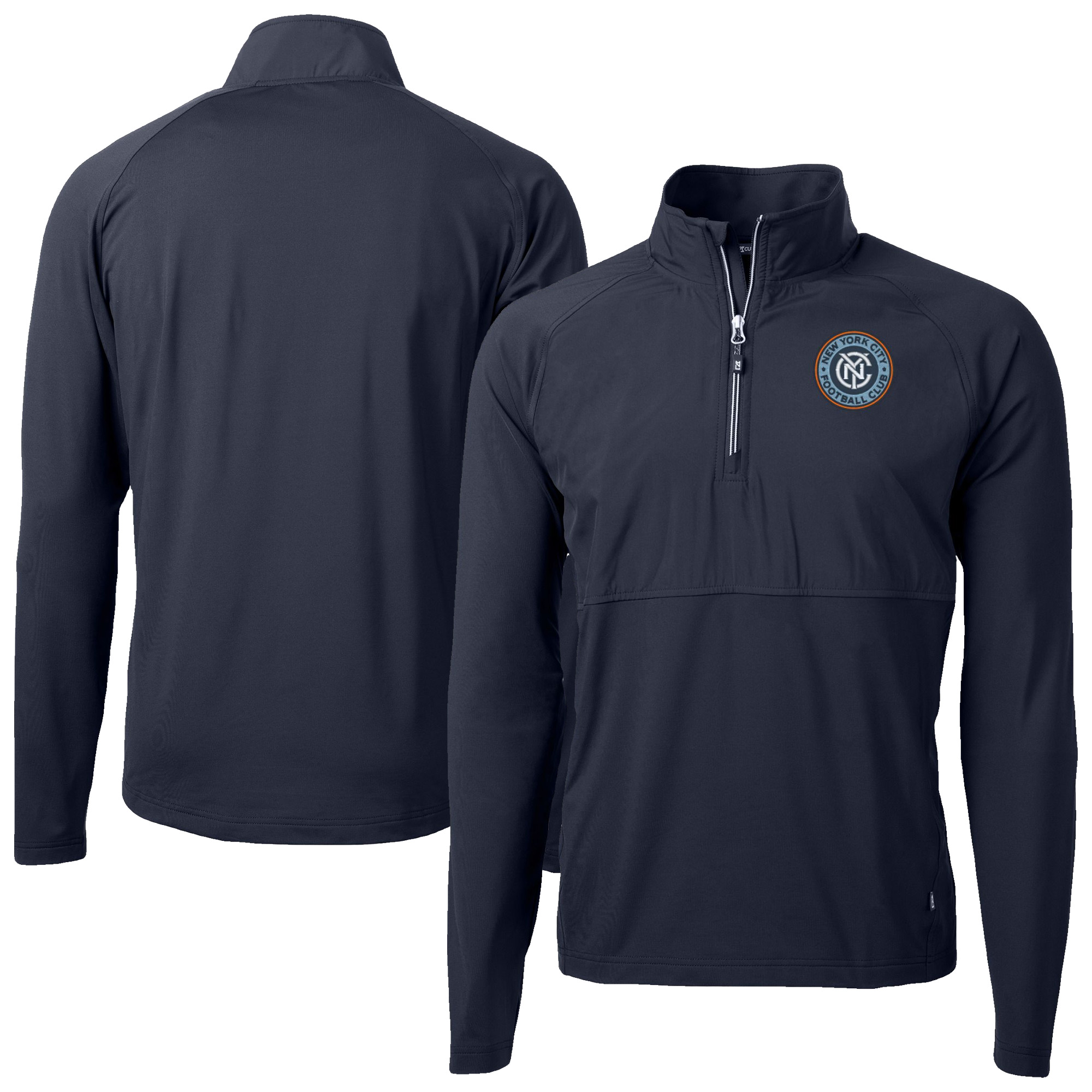 Men's Cutter & Buck Navy New York City FC Adapt Eco Knit Hybrid Recycled Quarter-Zip Pullover Top