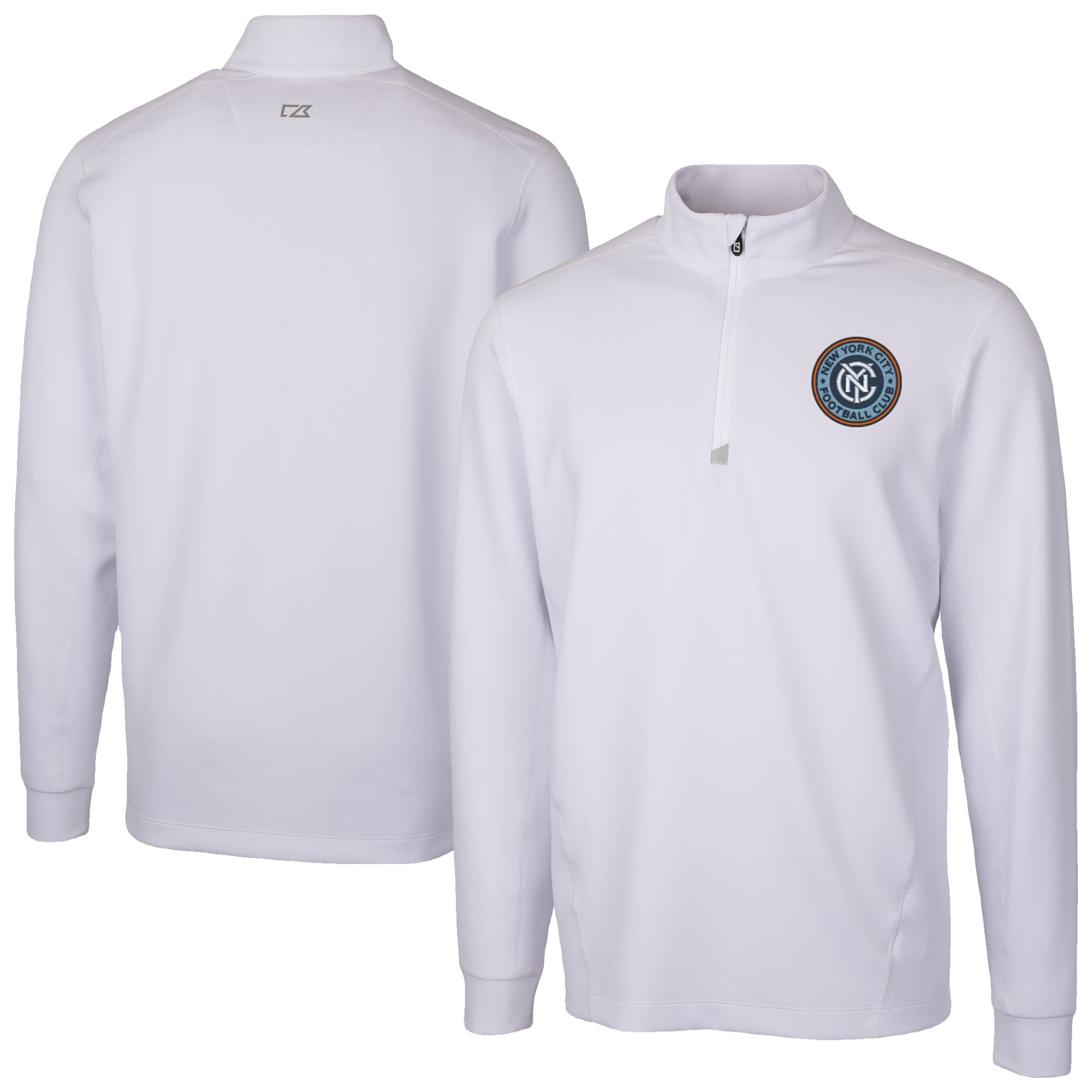 Men's Cutter & Buck White New York City FC Traverse Stretch Eco Quarter-Zip Pullover Top