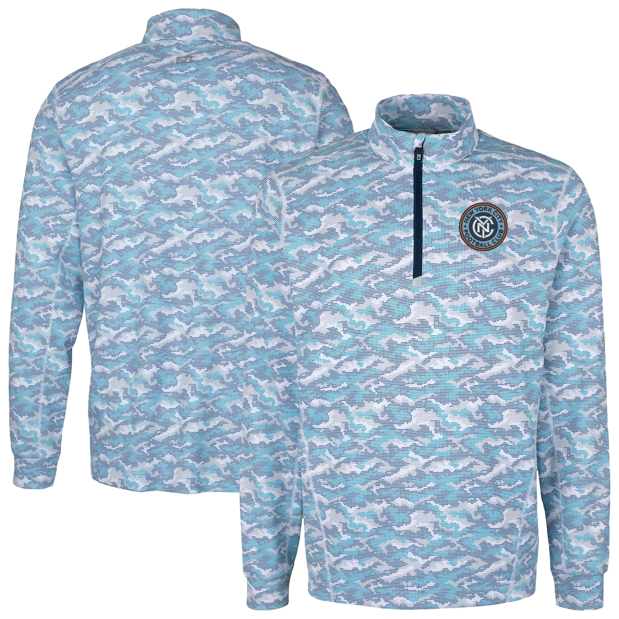 Men's Cutter & Buck Navy New York City FC Traverse Stretch Eco Camo Print Quarter-Zip Pullover Top