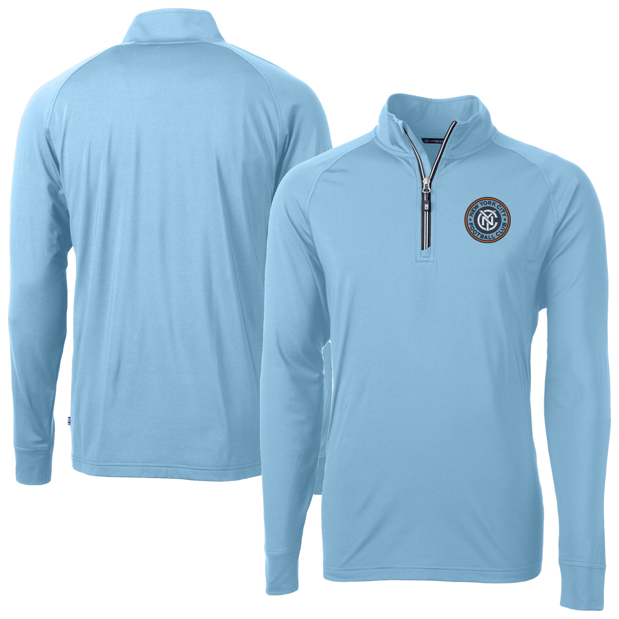 Men’s Cutter & Buck Powder Blue New York City FC Adapt Eco Knit Stretch Recycled Raglan Quarter-Zip Pullover Top Men’s Cutter & Buck Powder Blue New York City FC Adapt Eco Knit Stretch Recycled Raglan Quarter-Zip Pullover Top