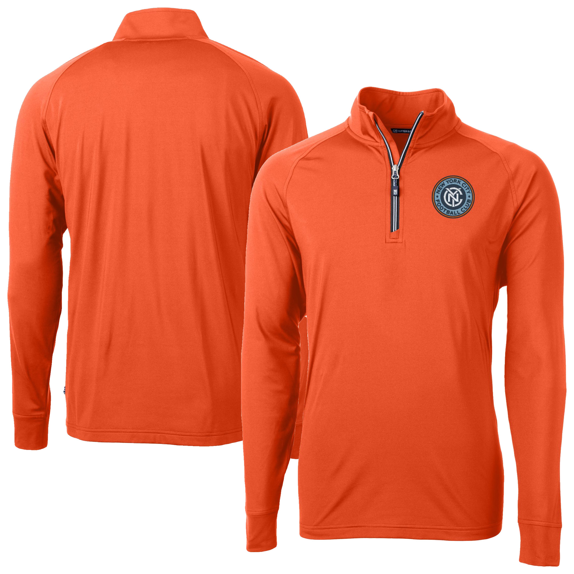 Men’s Cutter & Buck Orange New York City FC Adapt Eco Knit Stretch Recycled Raglan Quarter-Zip Pullover Top Men’s Cutter & Buck Orange New York City FC Adapt Eco Knit Stretch Recycled Raglan Quarter-Zip Pullover Top