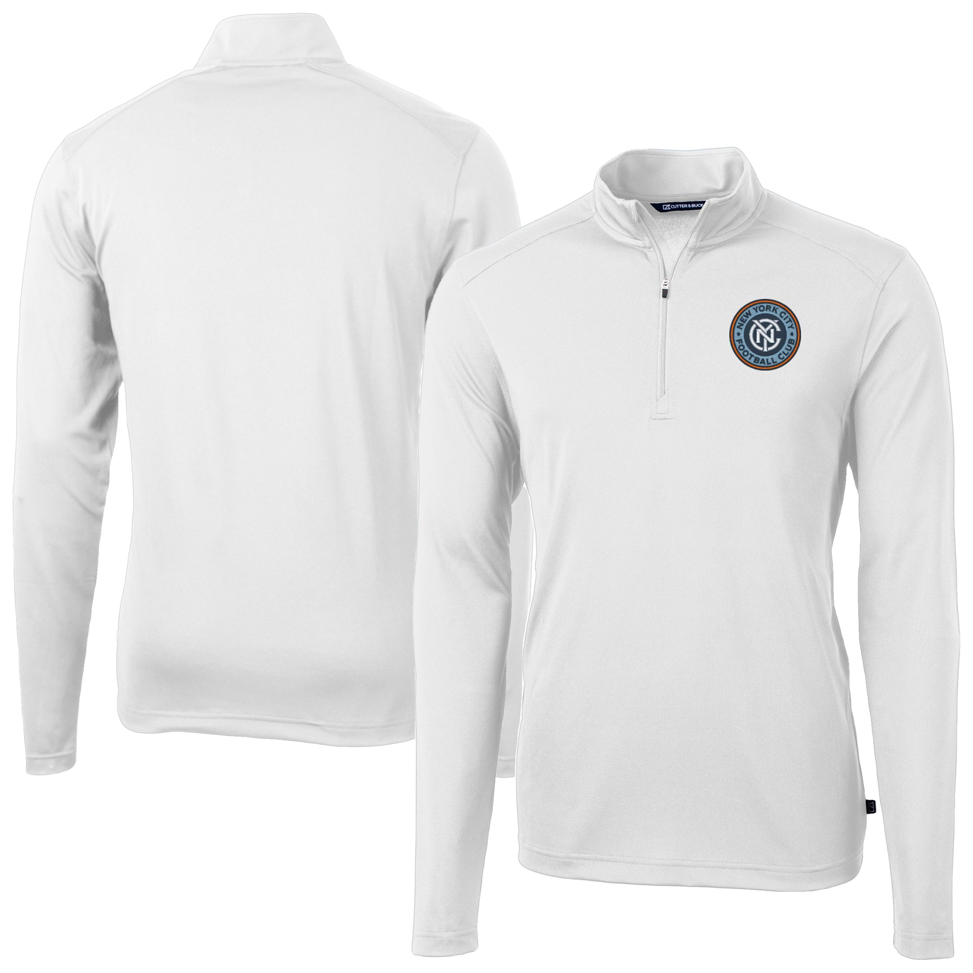 Men’s Cutter & Buck White New York City FC DryTec Virtue Eco Pique Recycled Quarter-Zip Pullover Men’s Cutter & Buck White New York City FC DryTec Virtue Eco Pique Recycled Quarter-Zip Pullover