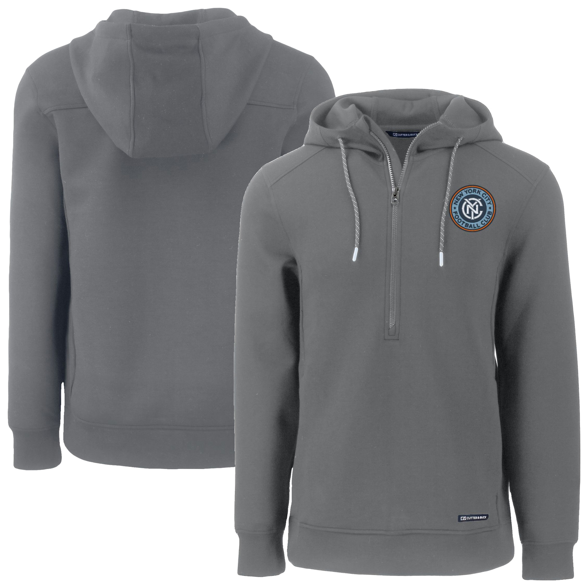 Men’s Cutter & Buck Gray New York City FC Roam Eco Half-Zip Recycled Pullover Hoodie Men’s Cutter & Buck Gray New York City FC Roam Eco Half-Zip Recycled Pullover Hoodie