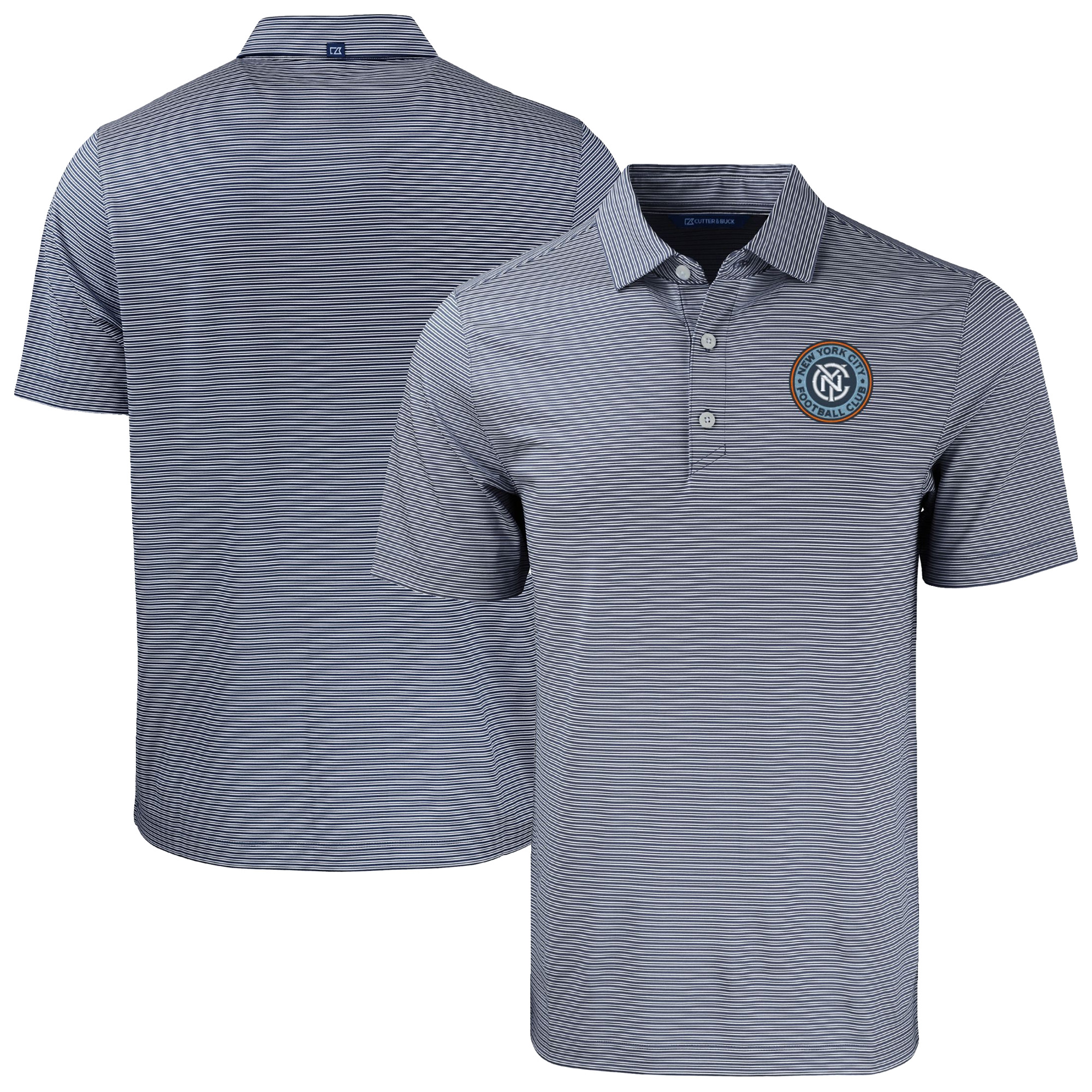 Men’s Cutter & Buck Navy/White New York City FC Forge Eco Double Stripe Stretch Recycled Tri-Blend Polo Men’s Cutter & Buck Navy/White New York City FC Forge Eco Double Stripe Stretch Recycled Tri-Blend Polo