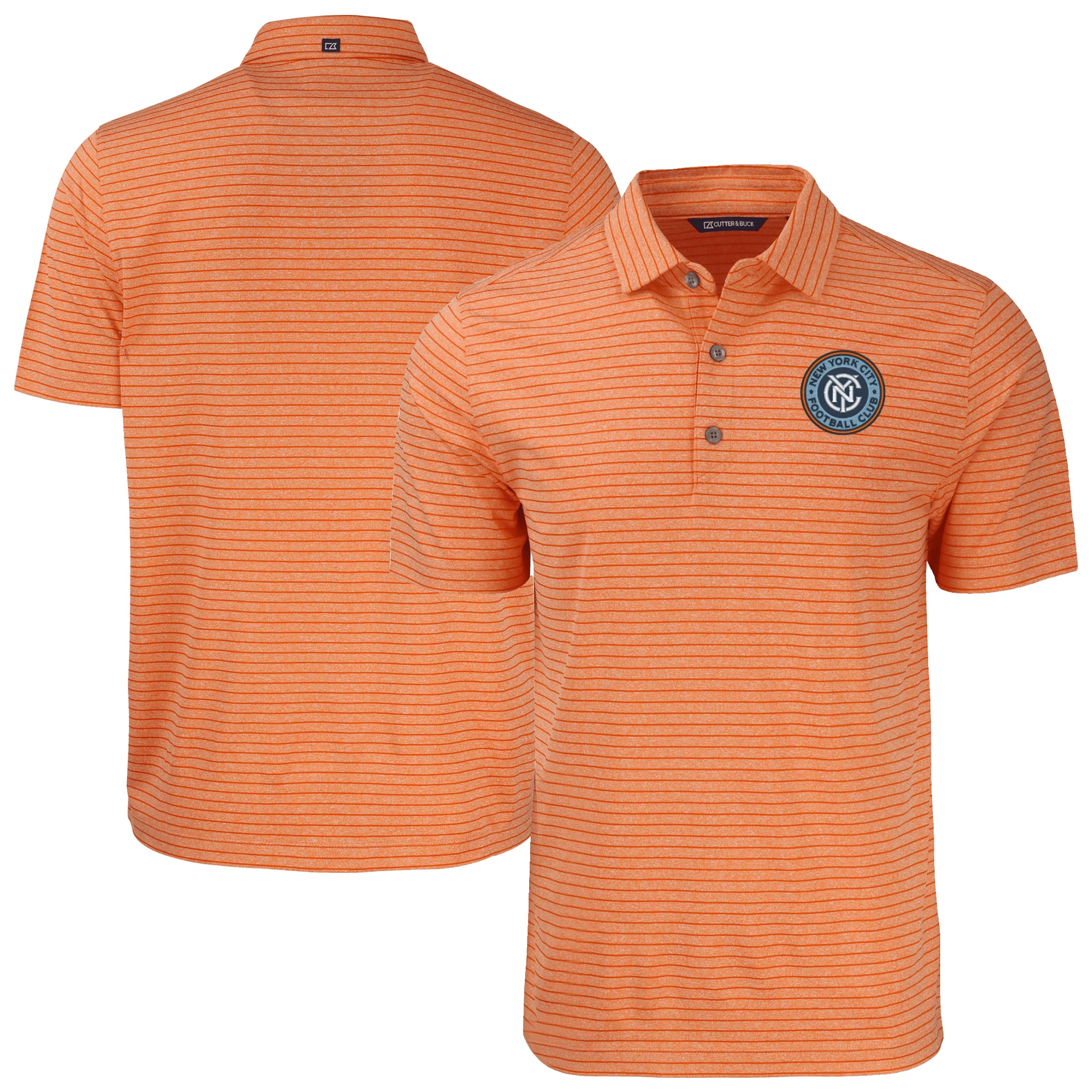 Men’s Cutter & Buck Heather Orange New York City FC Forge Eco Stripe Stretch Recycled Tri-Blend Polo Men’s Cutter & Buck Heather Orange New York City FC Forge Eco Stripe Stretch Recycled Tri-Blend Polo