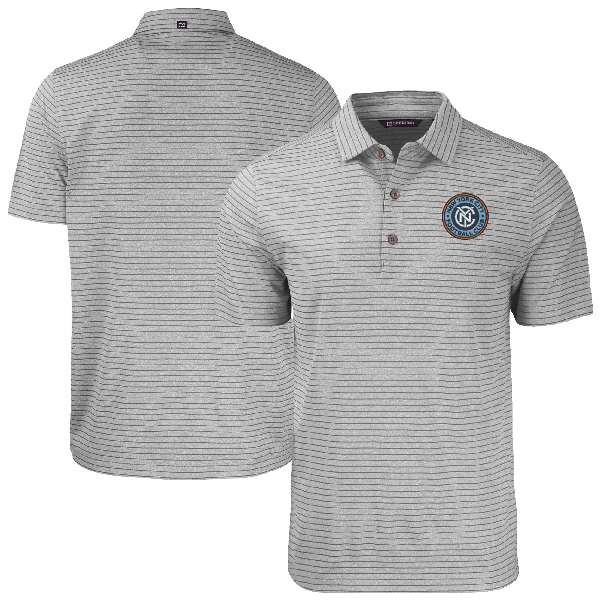 Men’s Cutter & Buck Heather Gray New York City FC Forge Eco Stripe Stretch Recycled Tri-Blend Polo Men’s Cutter & Buck Heather Gray New York City FC Forge Eco Stripe Stretch Recycled Tri-Blend Polo
