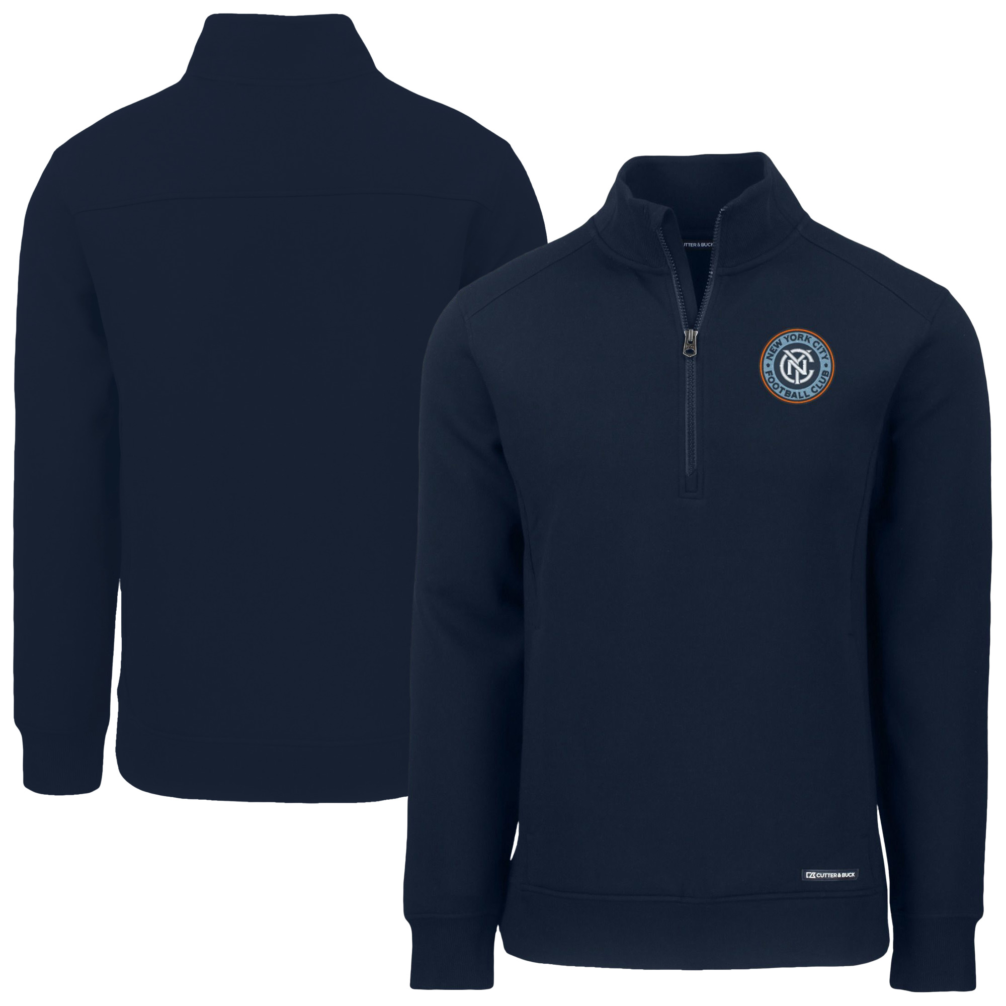 Men’s Cutter & Buck Navy New York City FC Roam Eco Recycled Quarter-Zip Pullover Top Men’s Cutter & Buck Navy New York City FC Roam Eco Recycled Quarter-Zip Pullover Top