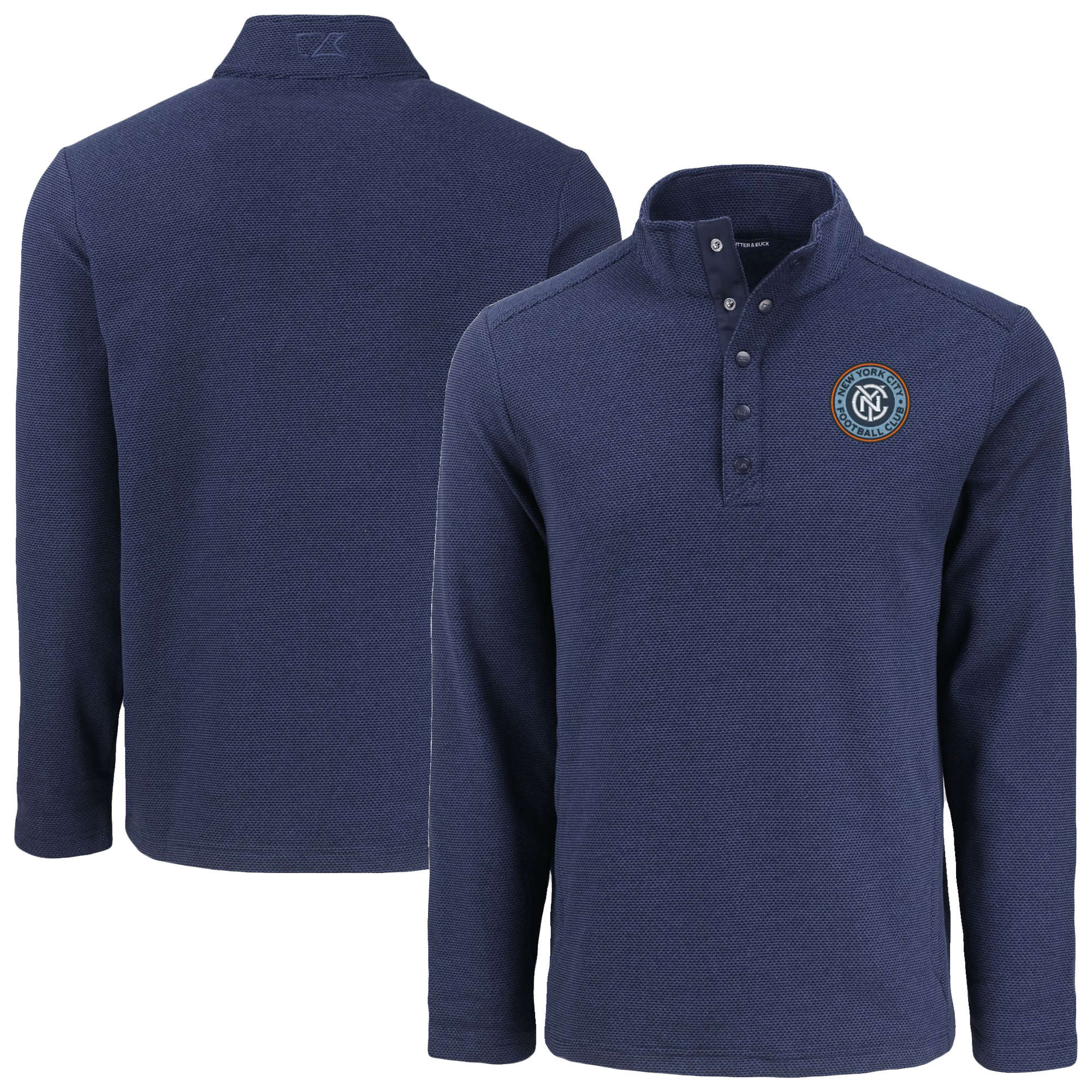 Men’s Cutter & Buck Navy New York City FC Hunts Point Eco Textured Fleece Recycled Quarter-Snap Pullover Men’s Cutter & Buck Navy New York City FC Hunts Point Eco Textured Fleece Recycled Quarter-Snap Pullover